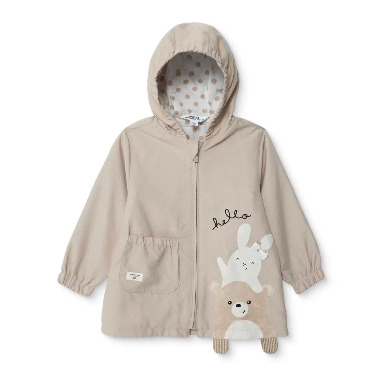 Midimod Hooded Lined Microfibre Baby Raincoat (9-12 Months to 4-5 Years) Beige - ebebek