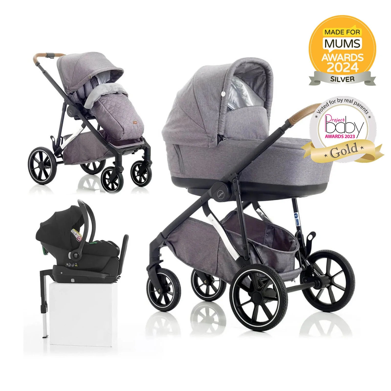 Mee - Go UNO Plus 3 - in - 1 with ISOFIX Base Travel System - Grey/Chrome - ebebek - Black Friday