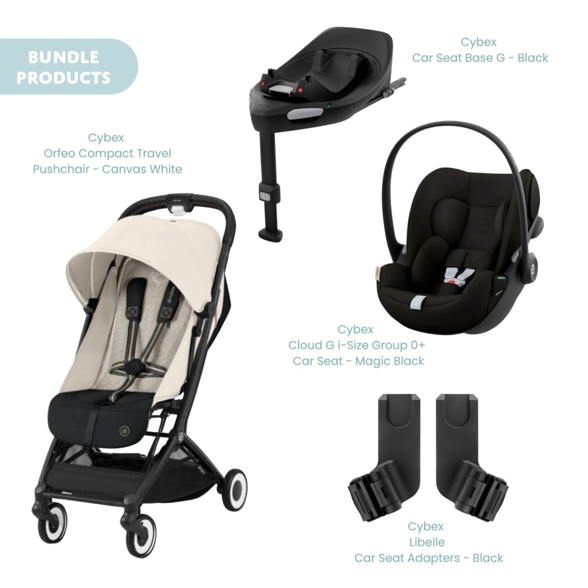 Cybex Orfeo Compact Pushchair with Cloud G Car Seat & Base Travel System Bundle - Canvas White - ebebek - Christmas
