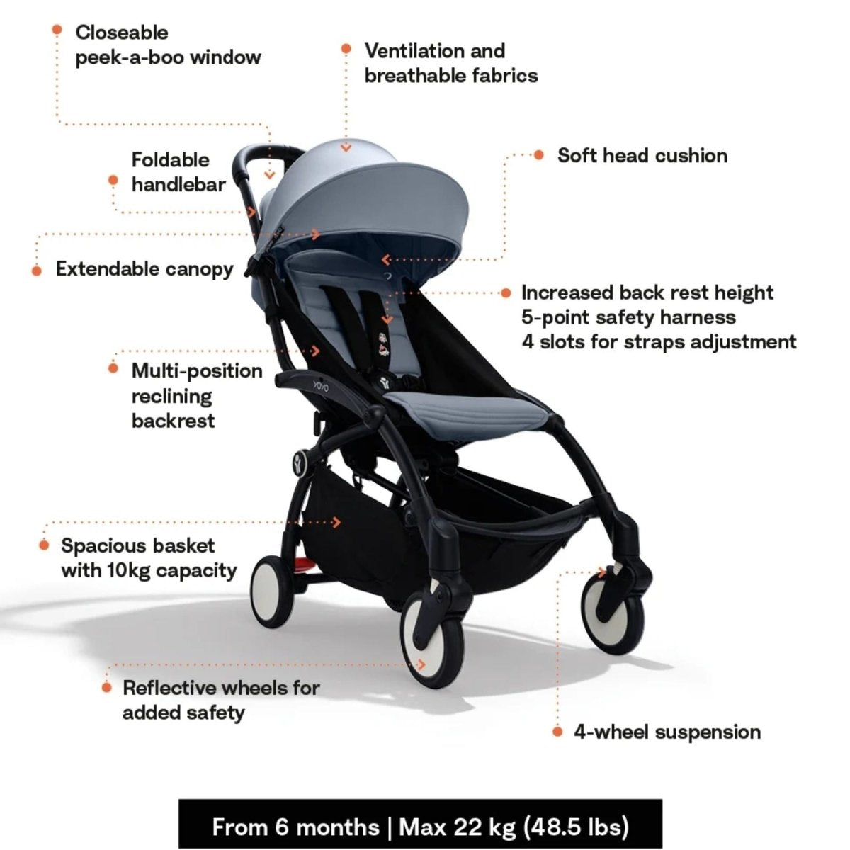 Stokke/Babyzen YOYO3 Stroller from 6 Months - 6+ Air France Blue Color Pack & White Frame - ebebek