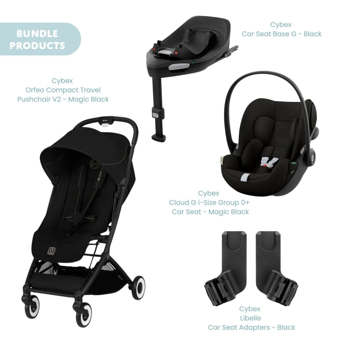 Cybex Orfeo V2 Compact Pushchair with Cloud G Car Seat & Base Travel System Bundle - Magic Black - ebebek - Christmas