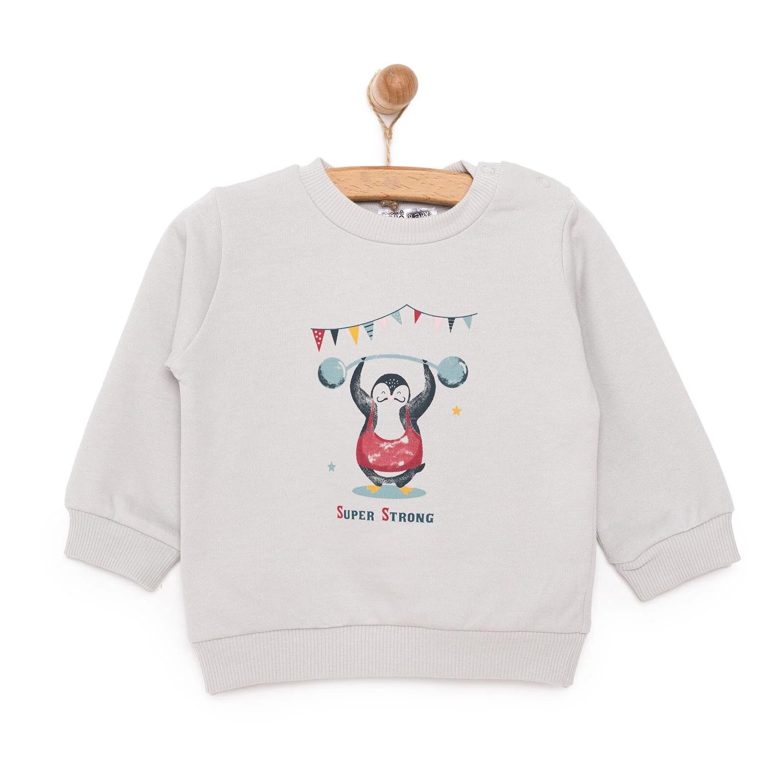 HelloBaby Basic Low Raised Penguin Printed Sweatshirt - Grey - ebebek - Black Friday