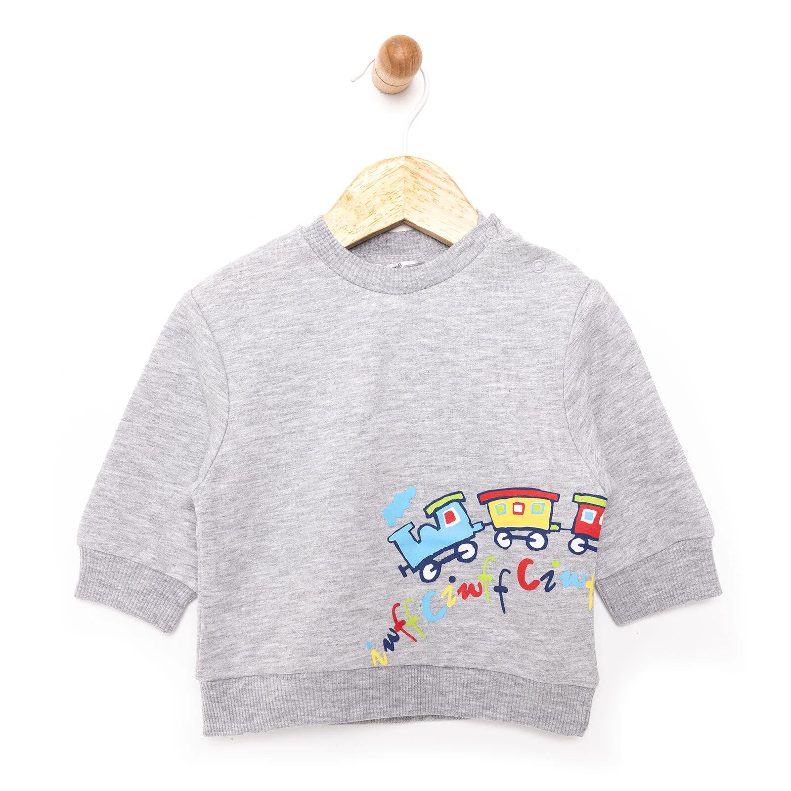 HelloBaby Basic Low Raised Lion Printed Sweatshirt - Grey Melange - ebebek - Black Friday