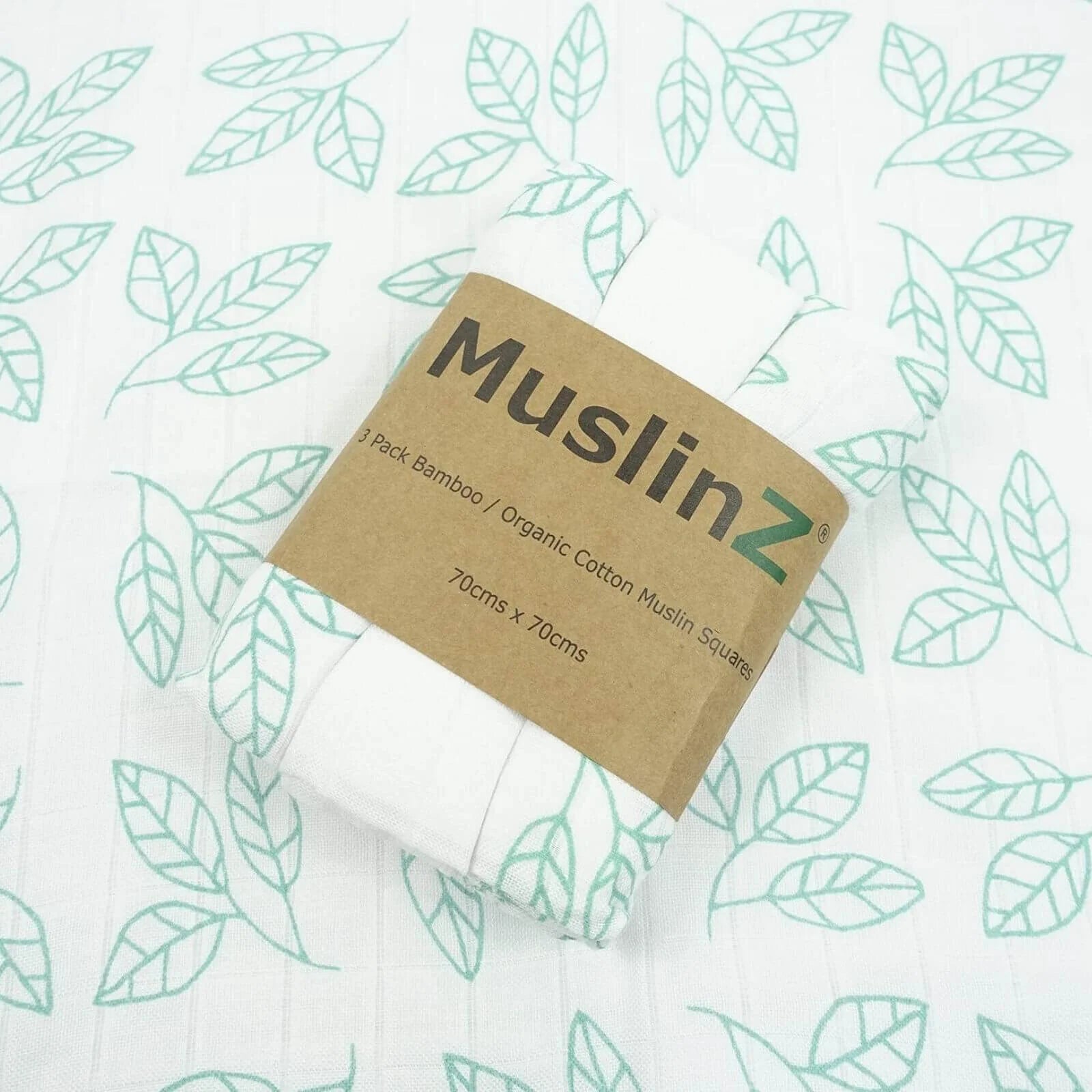 MuslinZ Bamboo/Organic Cotton Muslin Squares 70x70cm Pack of 3 - Aqua Leaf - ebebek - Black Friday