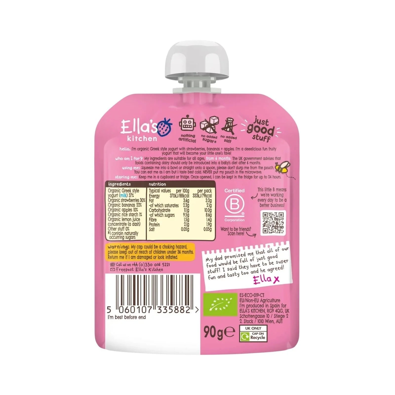 Ella's Kitchen Organic Strawberry Greek Style Yoghurt Baby Food Pouch 6+ months 90g - ebebek - Black Friday