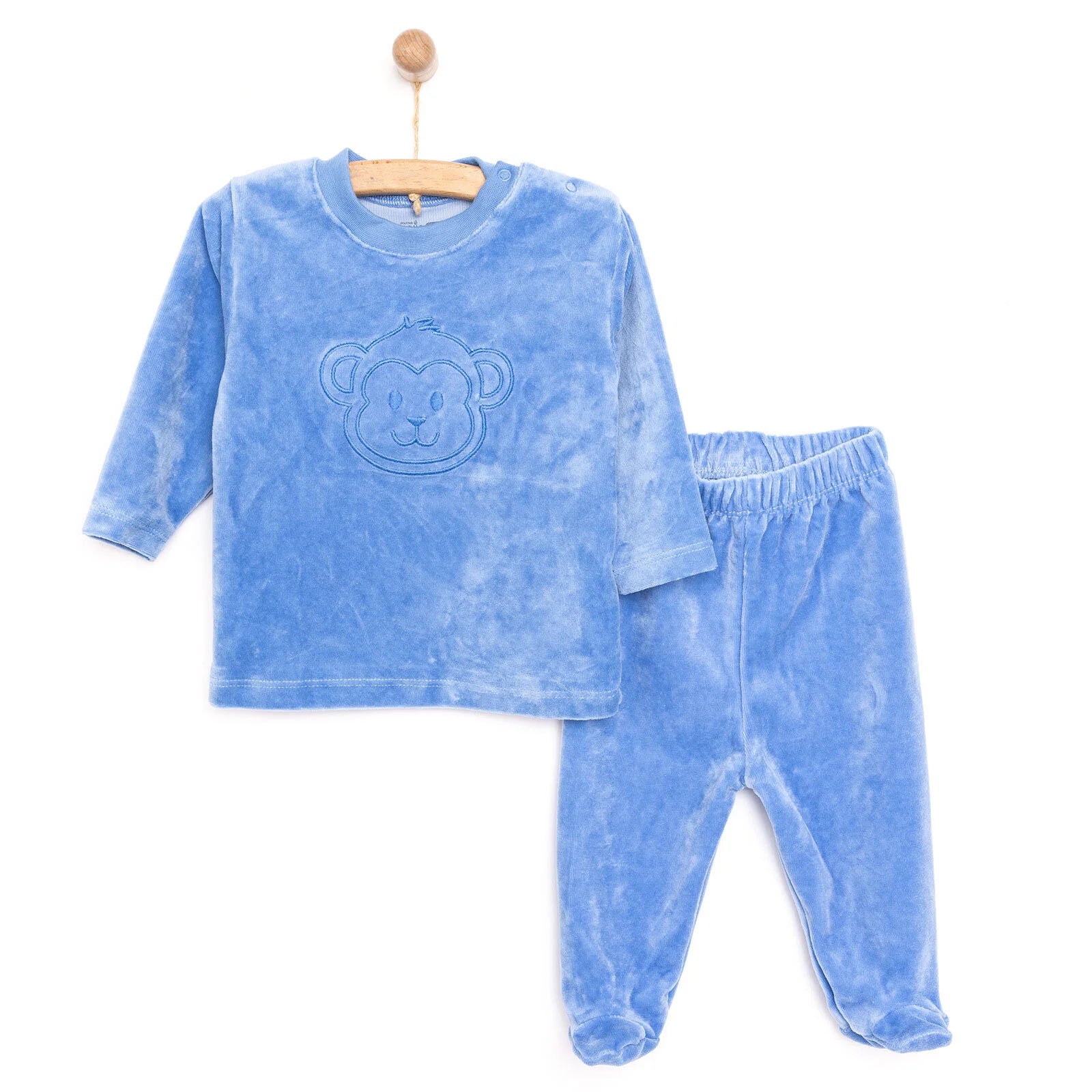 HelloBaby Newborn Velvet Tshirt - Footed Bottom - Blue - ebebek - Black Friday