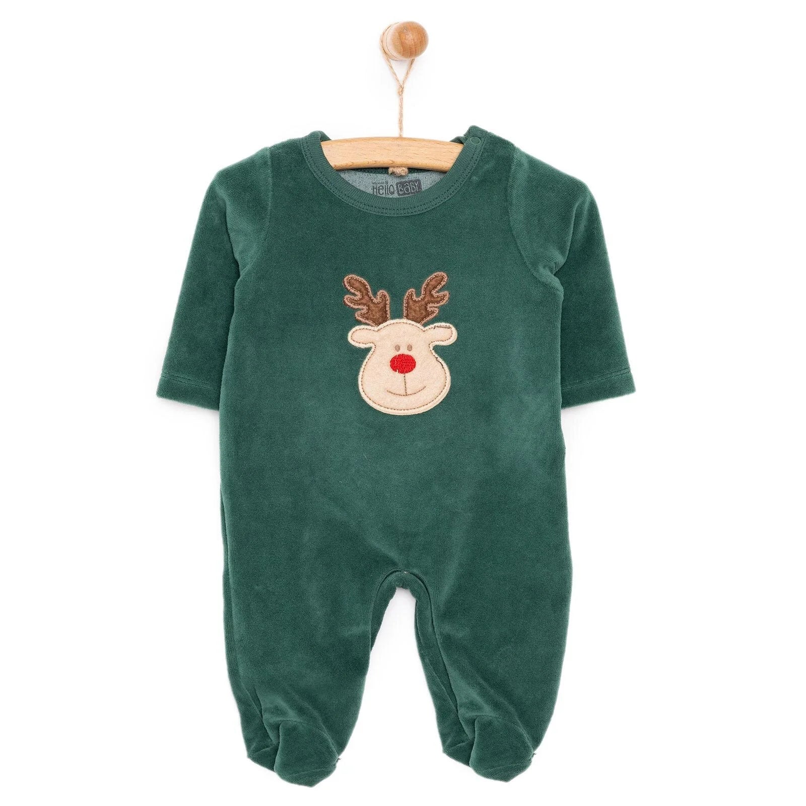 HelloBaby Newborn Unisex Embroidered Velvet Rompers - Green - ebebek - Black Friday