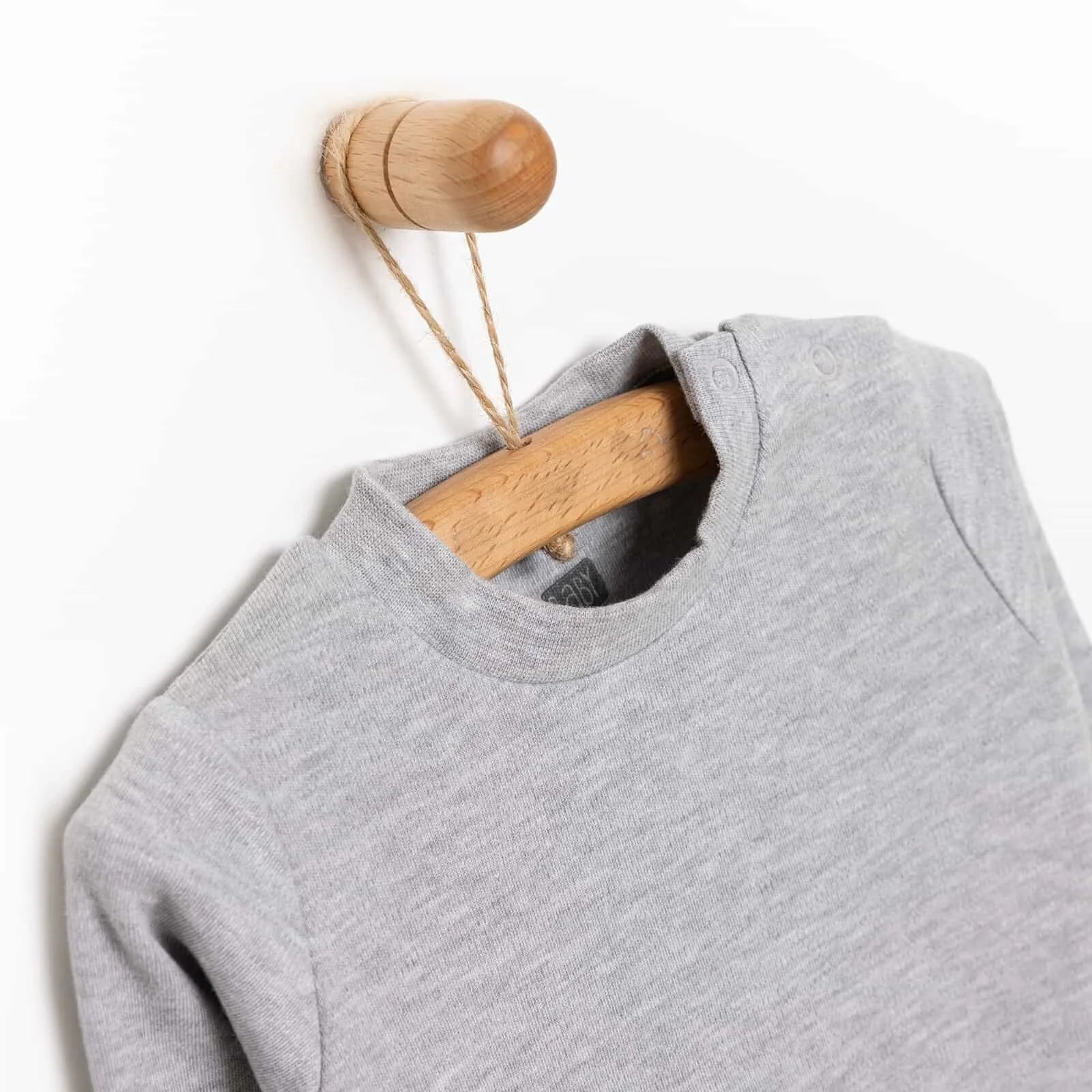 HelloBaby Basic Unisex Long Sleeve T-shirt - White - Grey Melange - ebebek - Black Friday