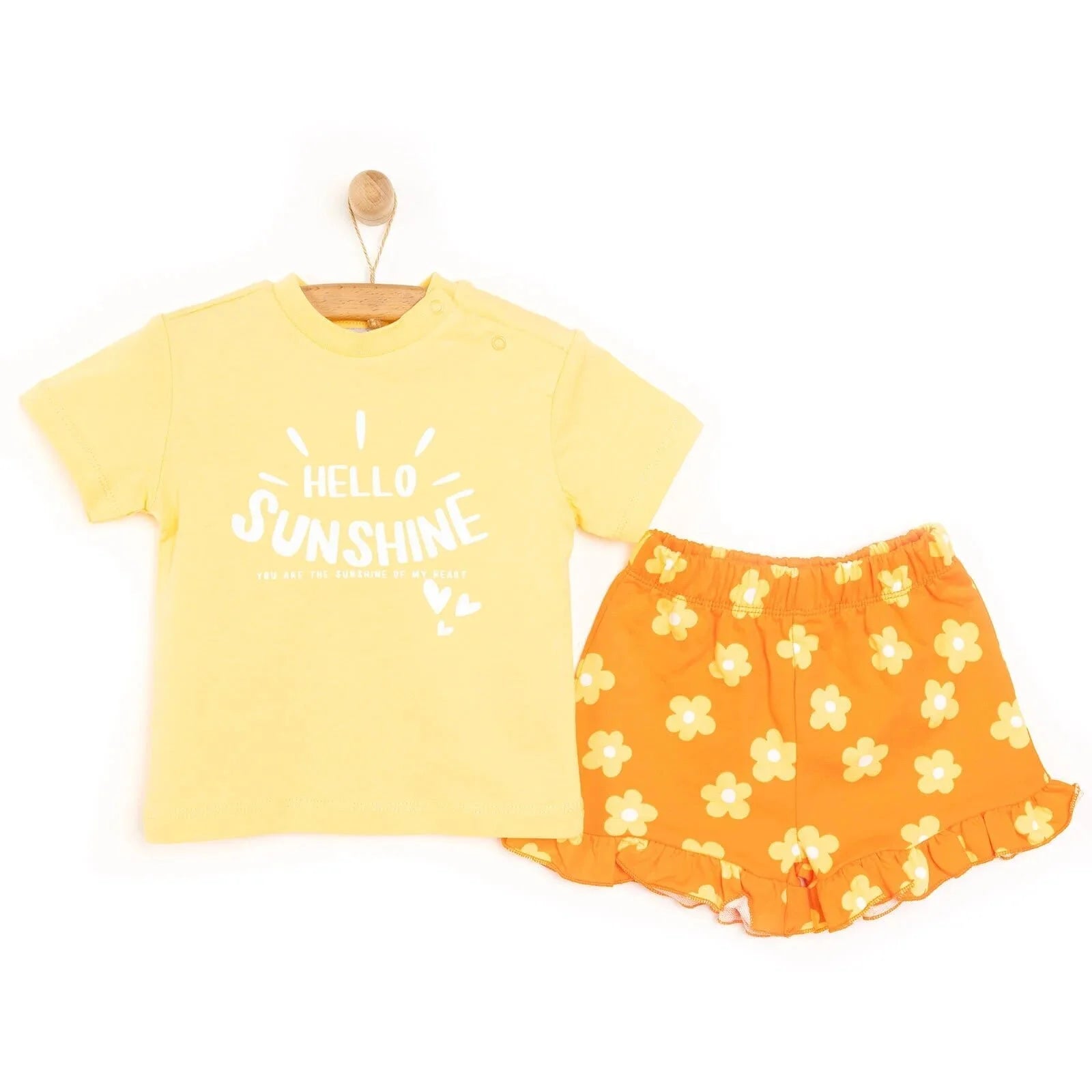 HelloBaby Baby Girl Basic Daisy Printed Tshirt - Short - Orange - ebebek - Black Friday
