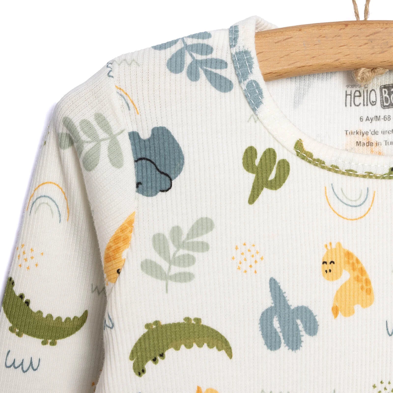 HelloBaby Baby Boy Elephant Printed Long Sleeve Pyjamas 2 pcs - Ecru - ebebek - Black Friday