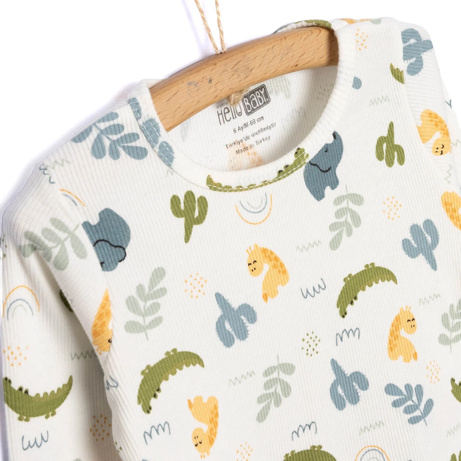 HelloBaby Baby Boy Elephant Printed Long Sleeve Pyjamas 2 pcs - Ecru - ebebek - Black Friday