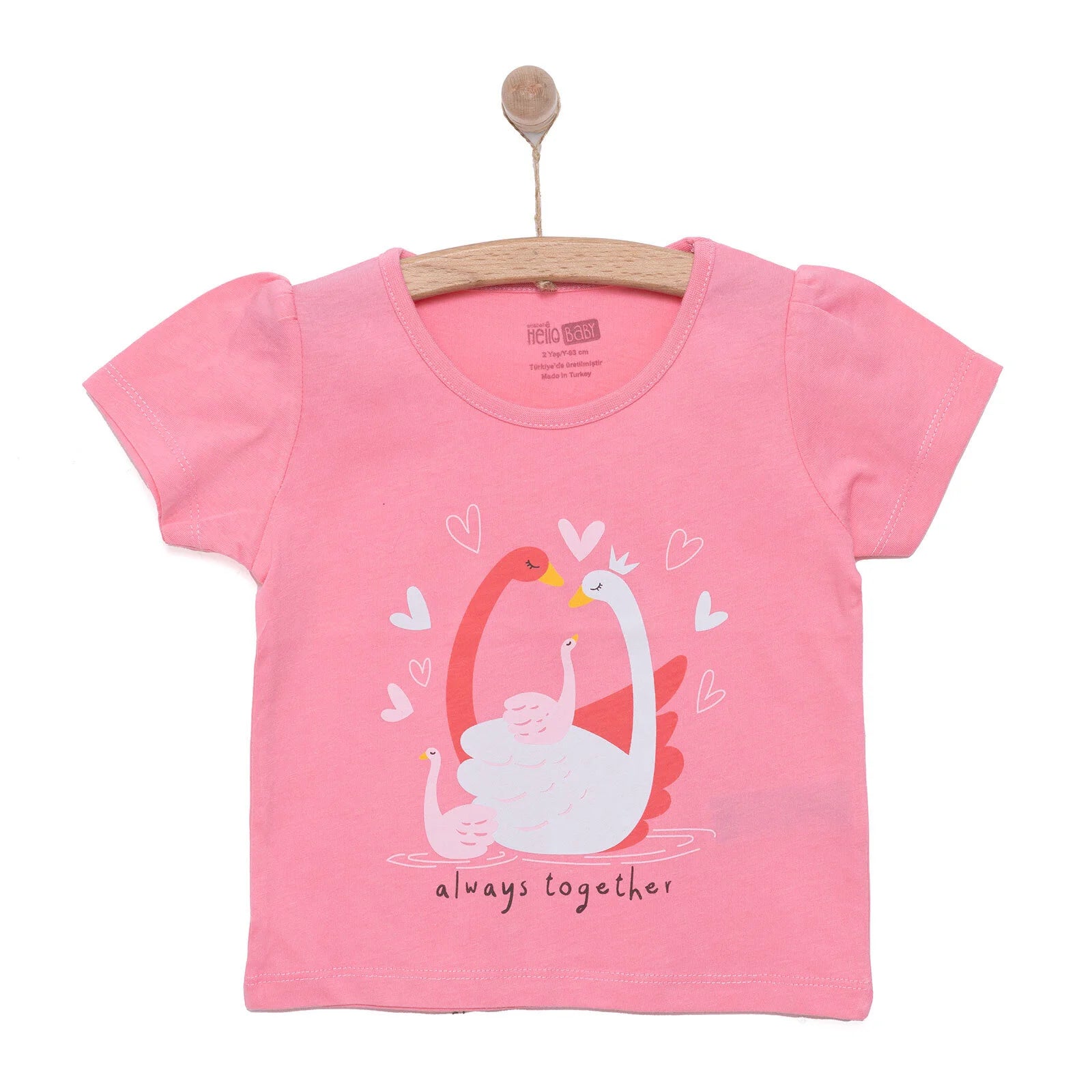 HelloBaby Basic Girl Swans Printed T-shirt - Dark Pink - ebebek - Black Friday
