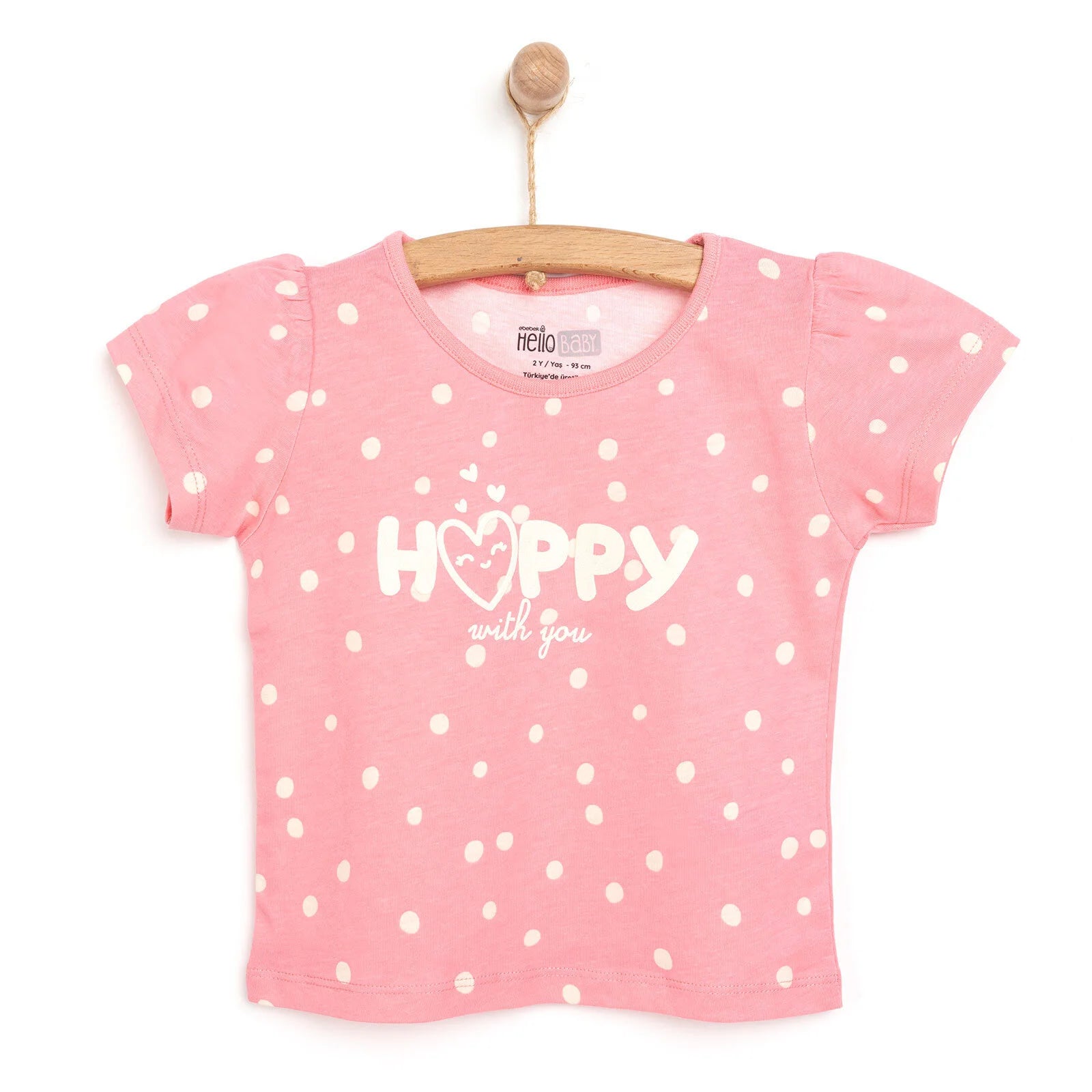 HelloBaby Basic Girl Happy Patterned T-shirt - Dark Pink - ebebek - Black Friday