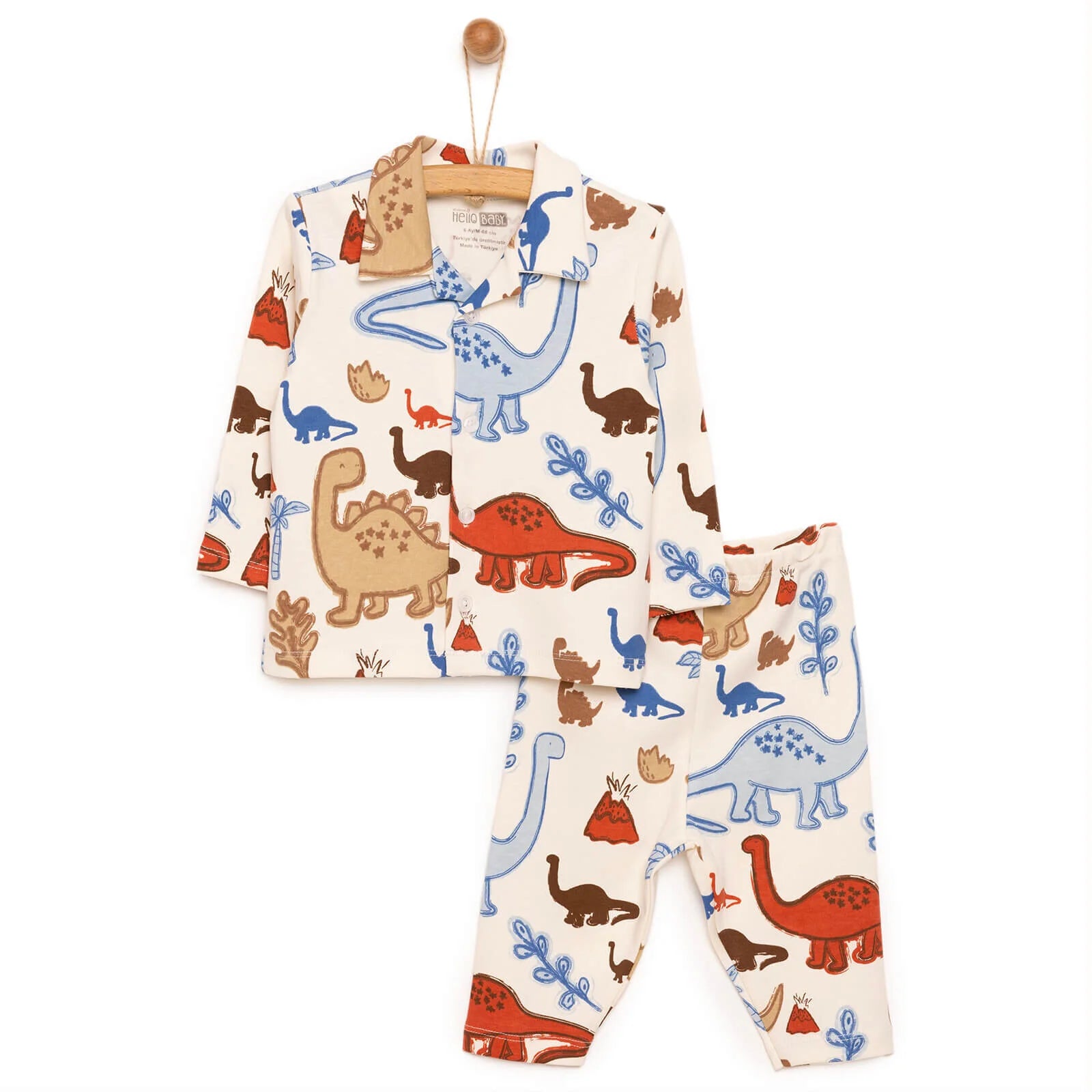 HelloBaby Baby Boy Dinasour Printed Pyjamas Set - Ecru - ebebek - Black Friday