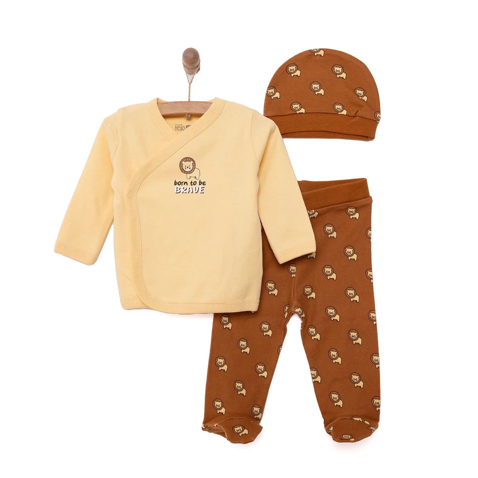 HelloBaby Newborn Baby Top - Hat - Footed Bottom - Beige - ebebek - Black Friday