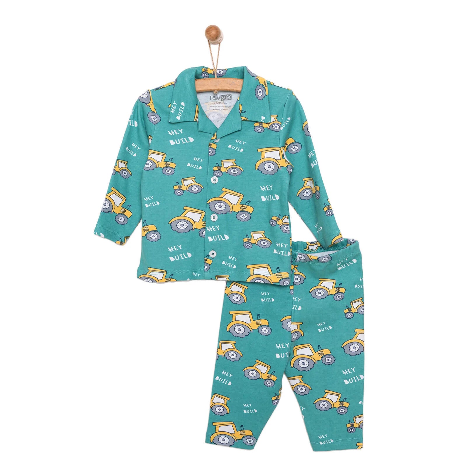 HelloBaby Baby Boy Tractor Patterned Collar Pyjamas 2 pcs - Green - ebebek - Black Friday