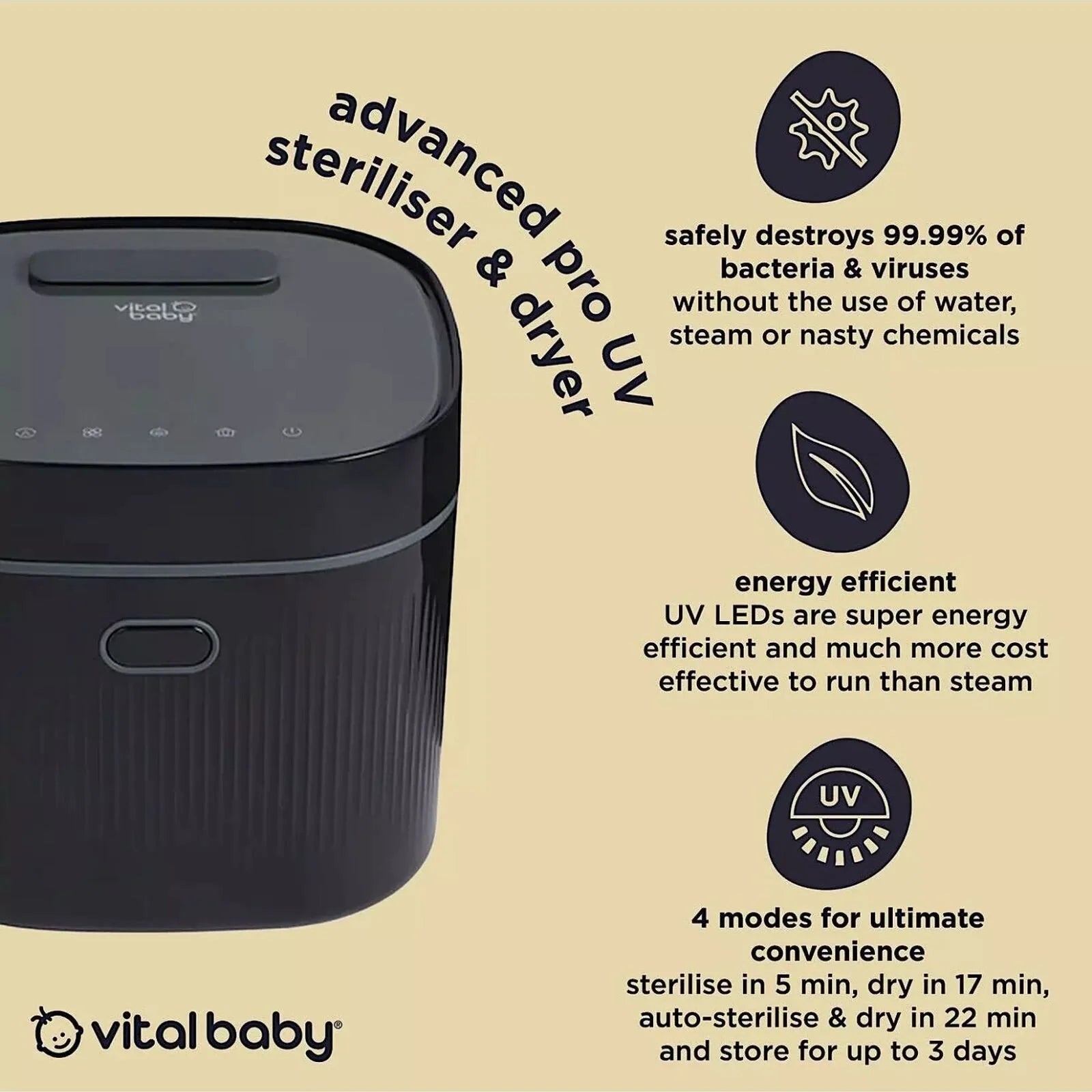 Vital Baby Advanced Pro UV Steriliser & Dryer (3rd Gen) - Onyx Black - ebebek - Christmas