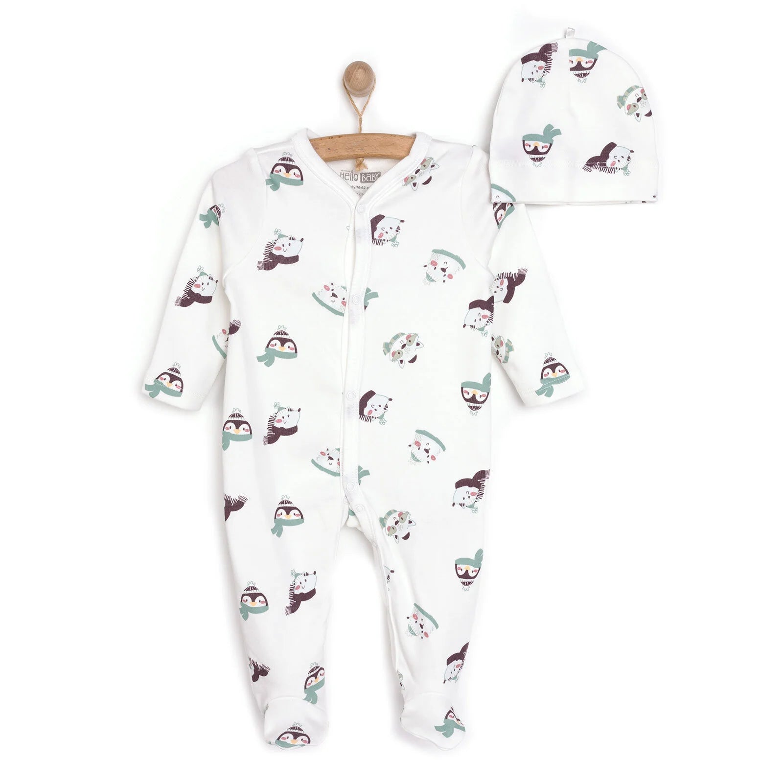 HelloBaby Footed Jumpsuit with Hat - Ecru - ebebek - Black Friday