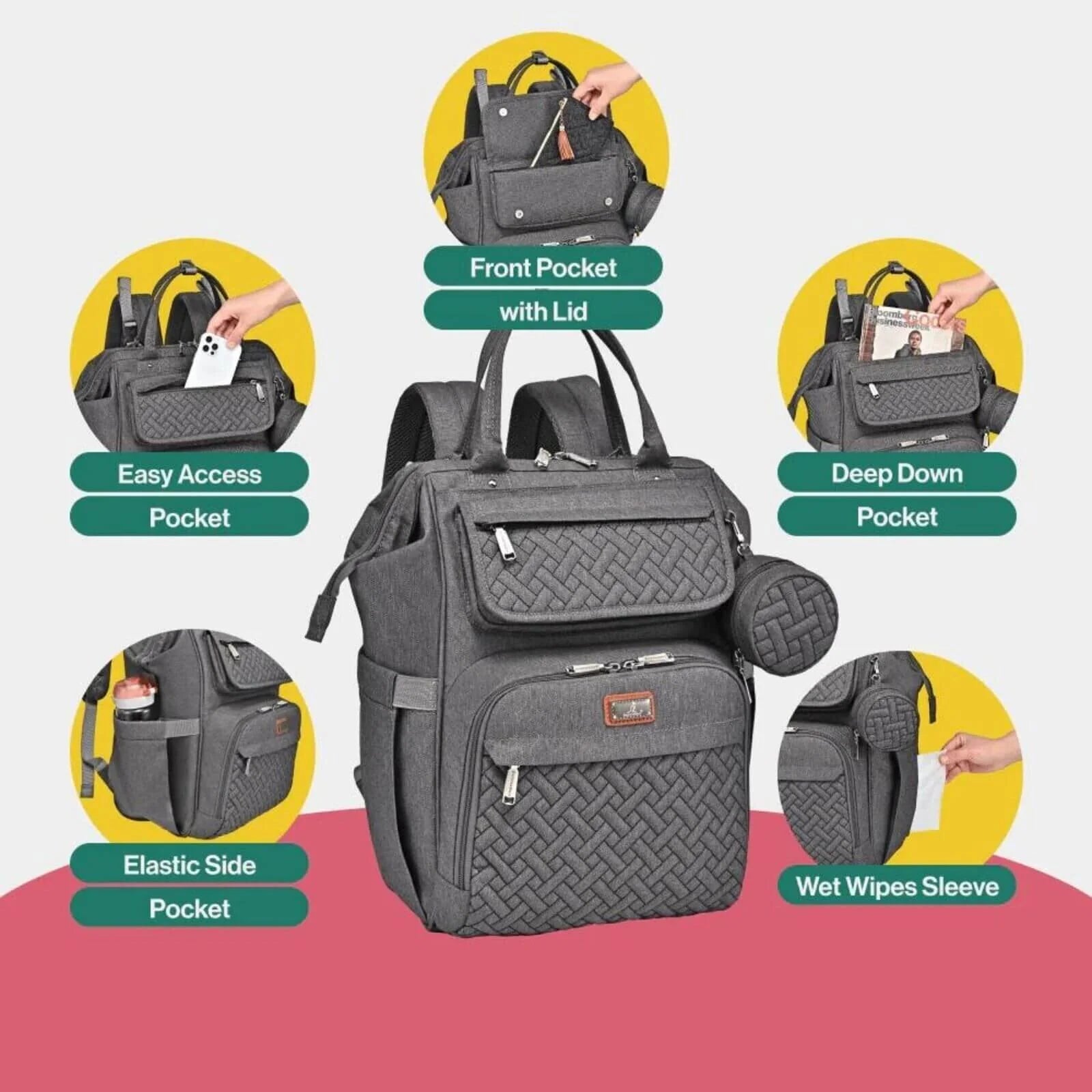 BabbleRoo Wide Top Nappy Backpack - Dark Grey - ebebek - Black Friday