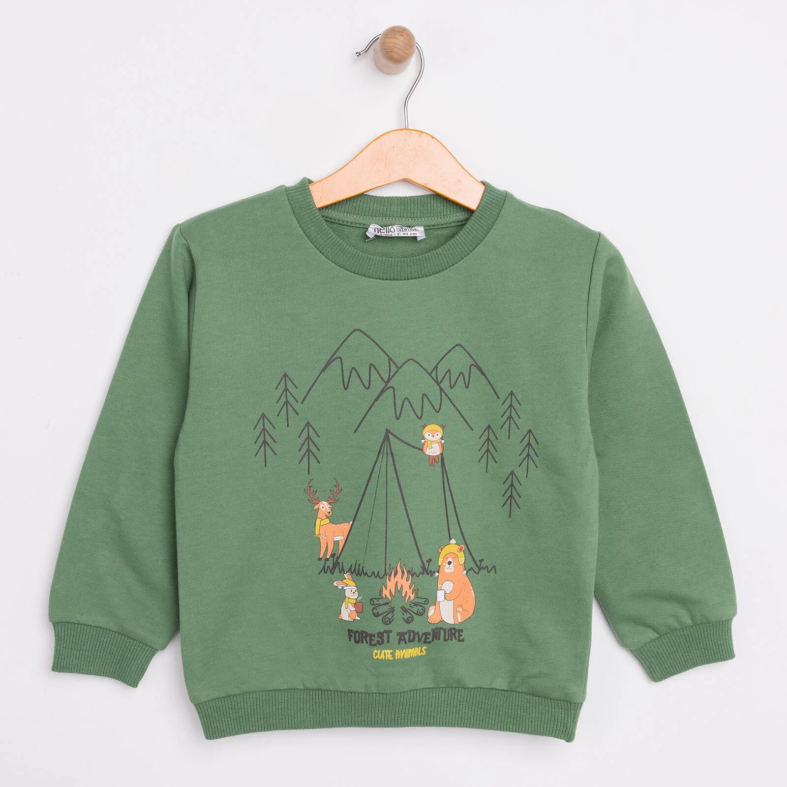 HelloBaby Basic Low Raised Camp Themed Sweatshirt - Dark Green - ebebek - Black Friday