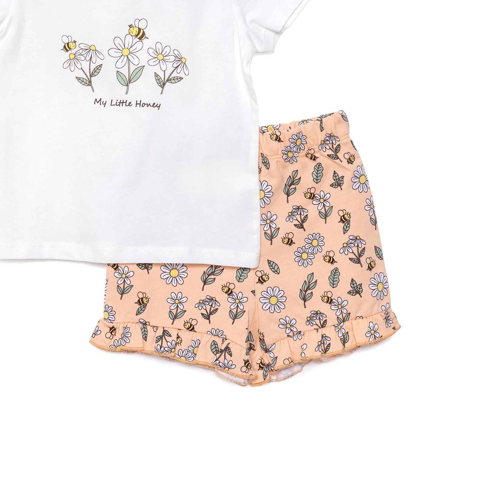 HelloBaby Girl Daisy and Bee Printed Tshirt - Short - Ecru - ebebek - Black Friday