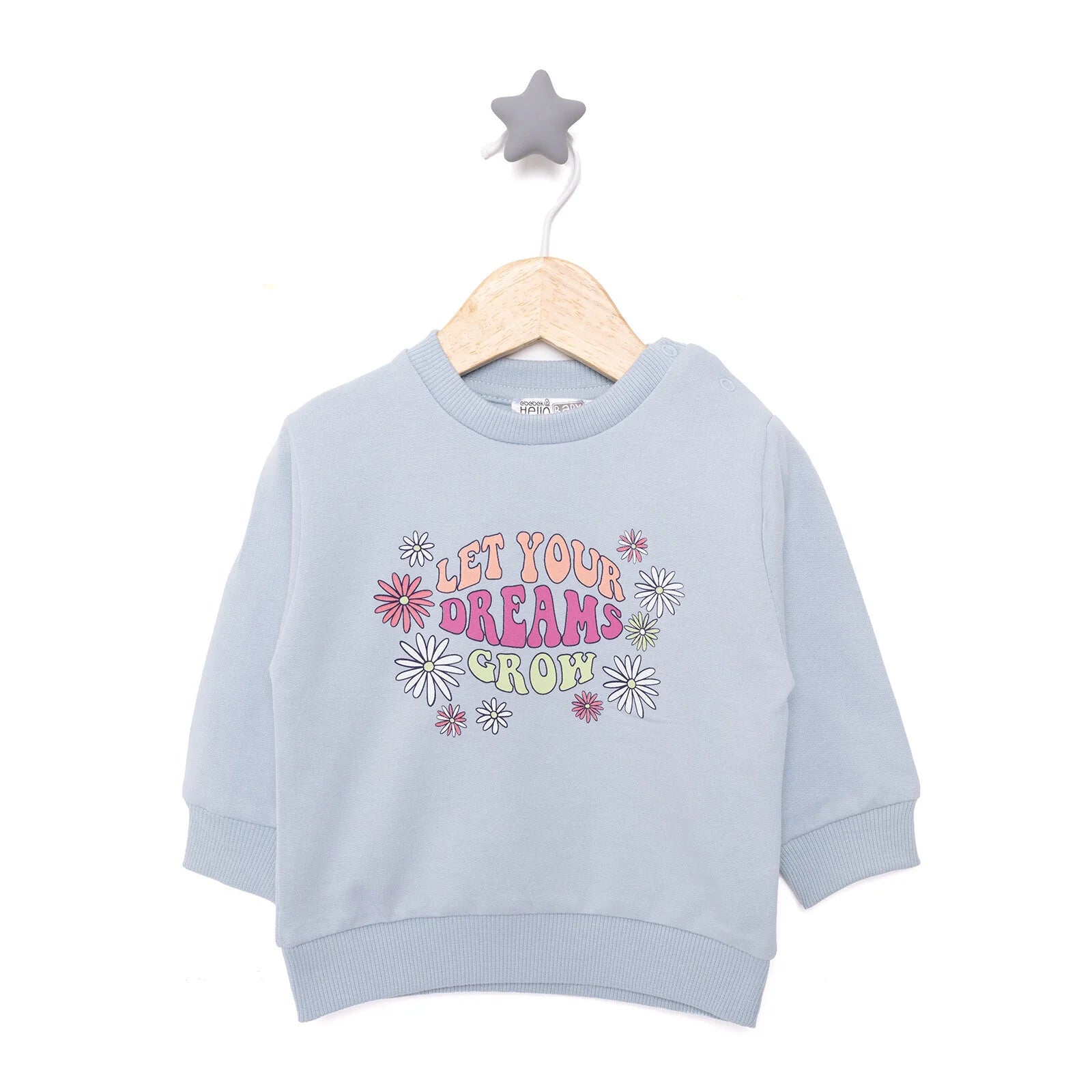 HelloBaby Basic Low Raised Floral Text Printed Sweatshirt - Light Blue - ebebek - Black Friday