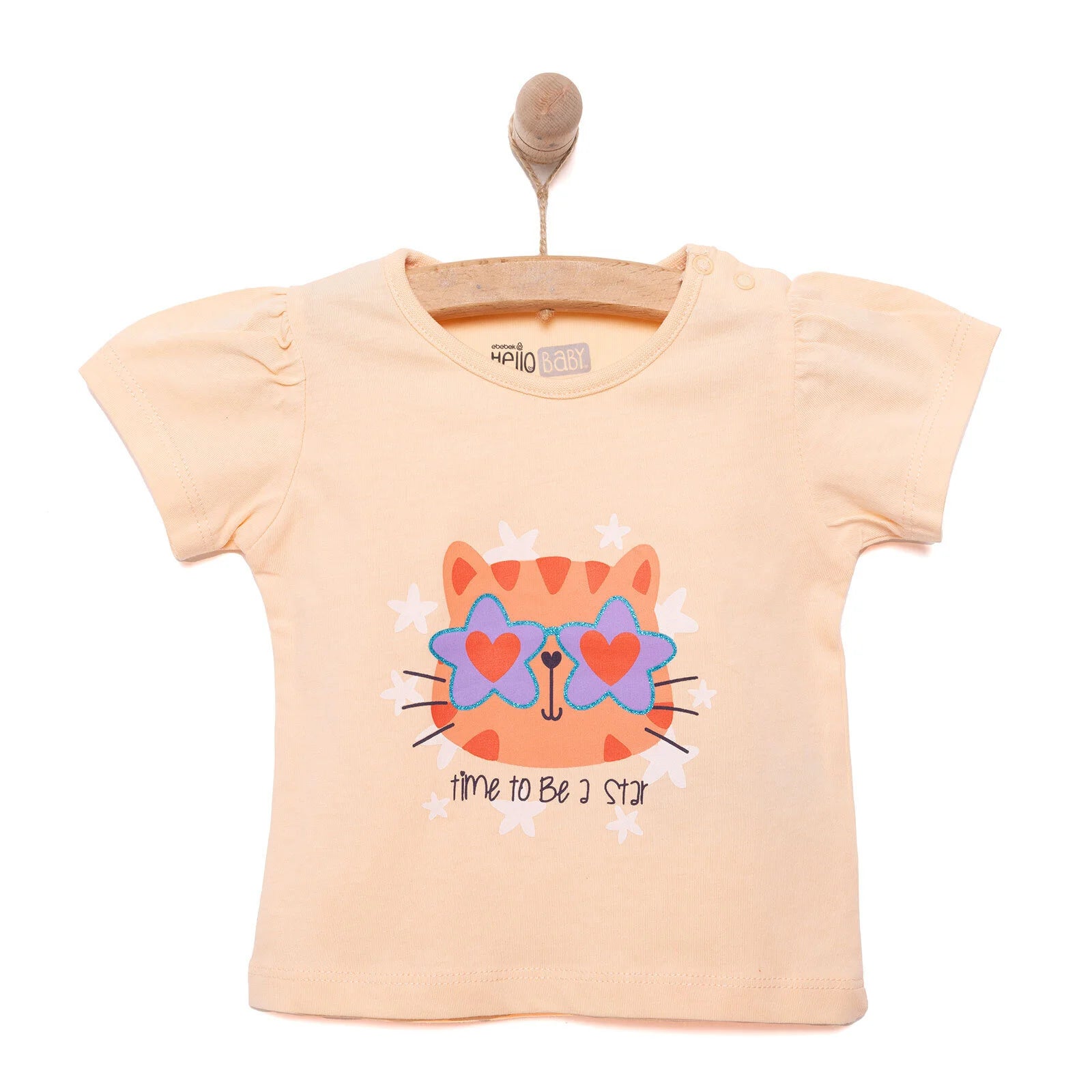 HelloBaby Basic Girl Star Cat Printed T-shirt - Salmon - ebebek - Black Friday