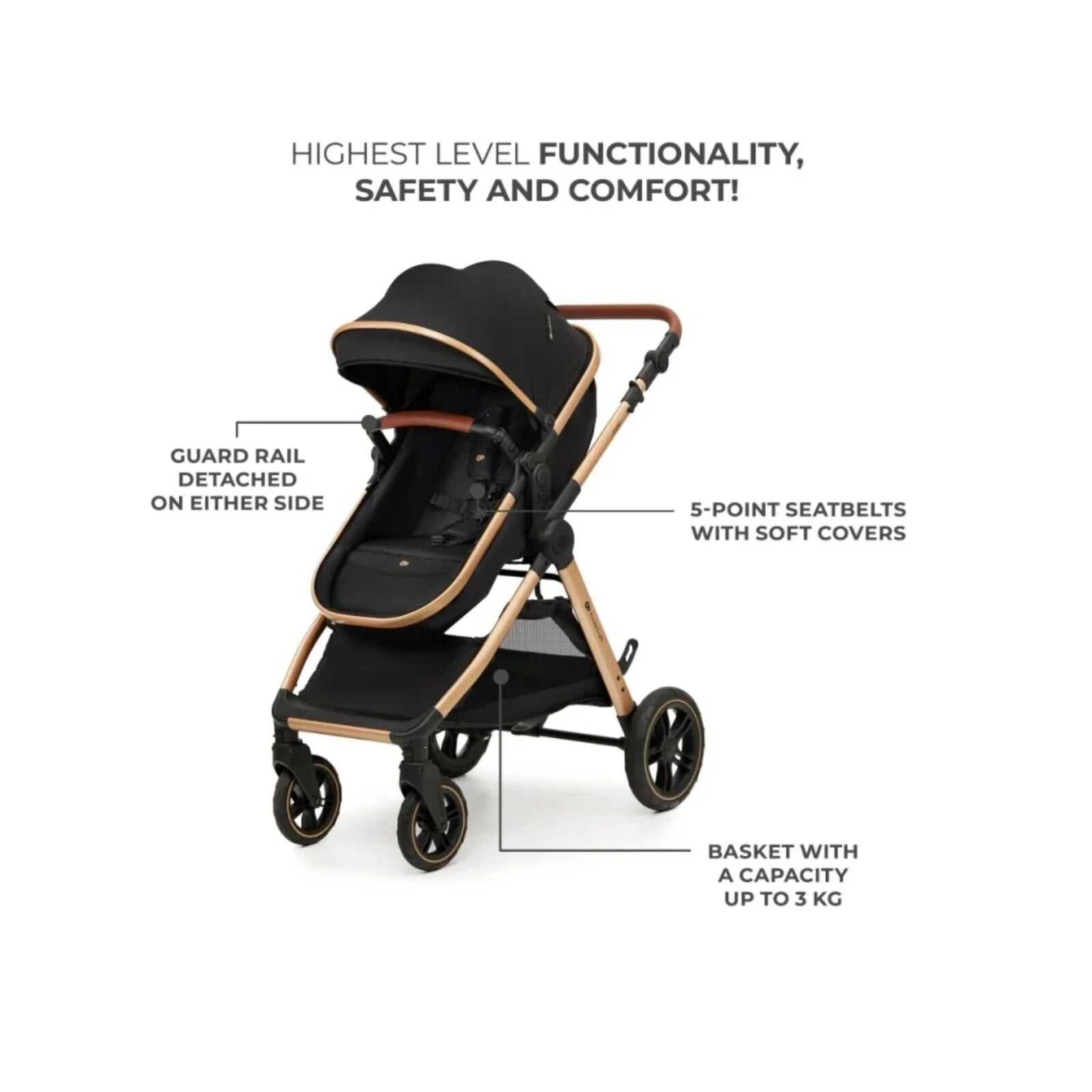 Kinderkraft Esme 3 - in - 1 Travel System with Mink Pro Car Seat - Pure Black Pure Black - ebebek - Christmas