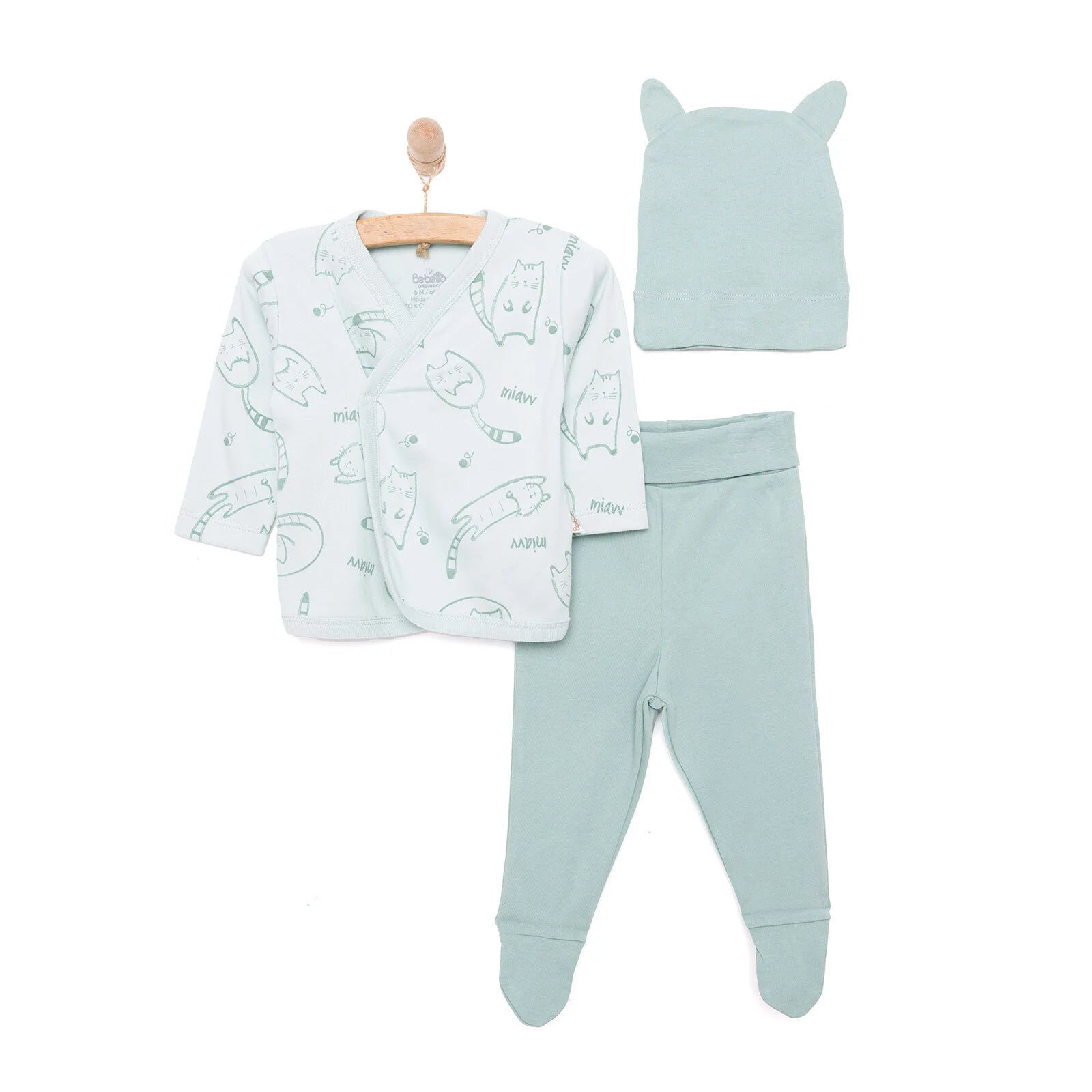 Bebetto Organic Sleepy Cat Unisex Wrapov - Green - ebebek - Black Friday