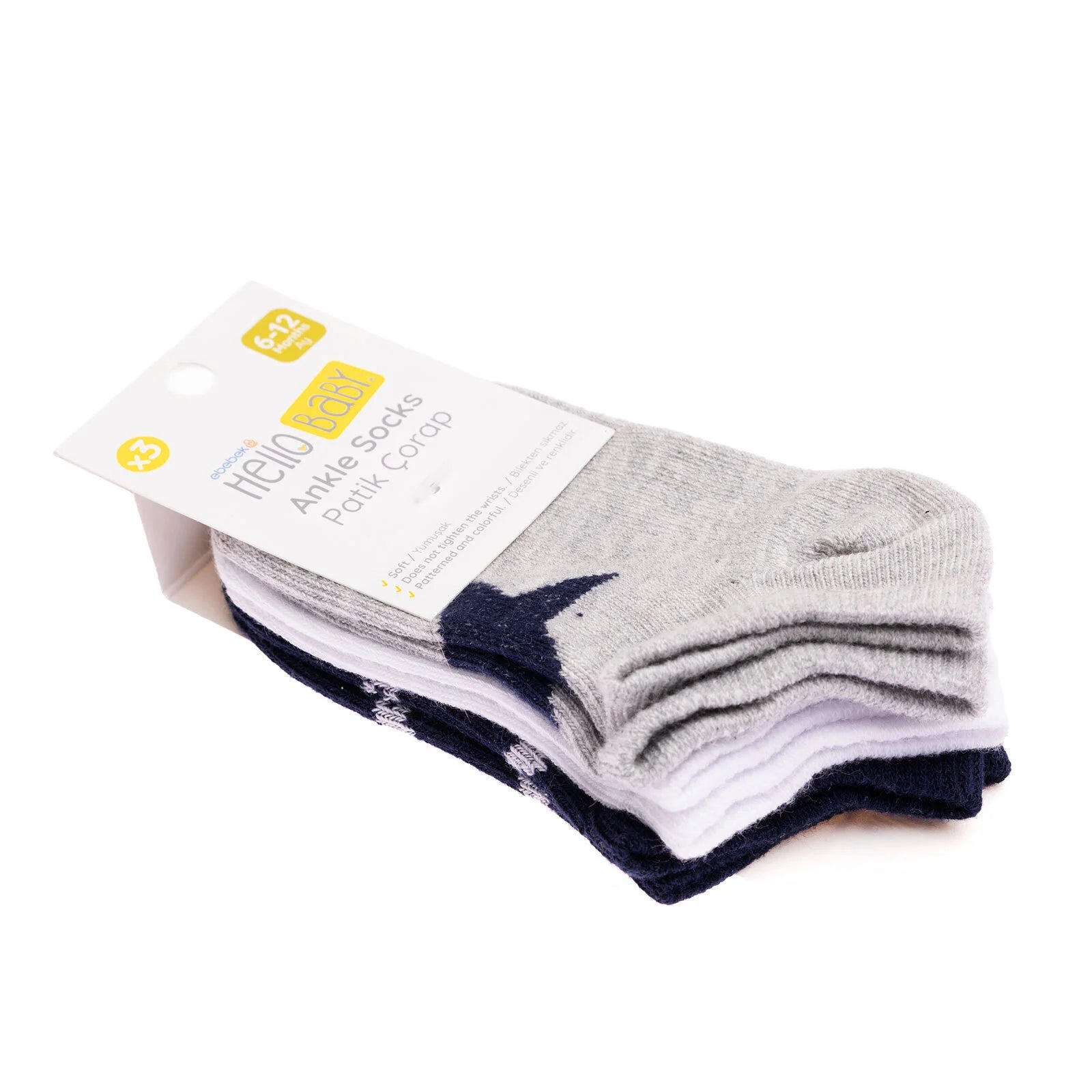 HelloBaby Unisex Pack of 3 Socks - Grey - ebebek - Black Friday