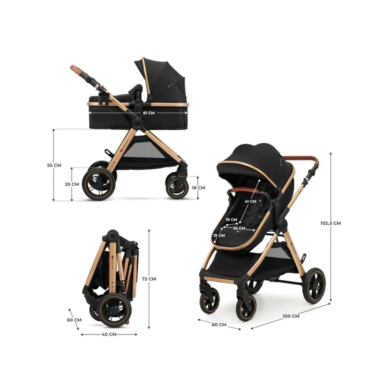 Kinderkraft Esme 3 - in - 1 Travel System with Mink Pro Car Seat - Pure Black Pure Black - ebebek - Christmas