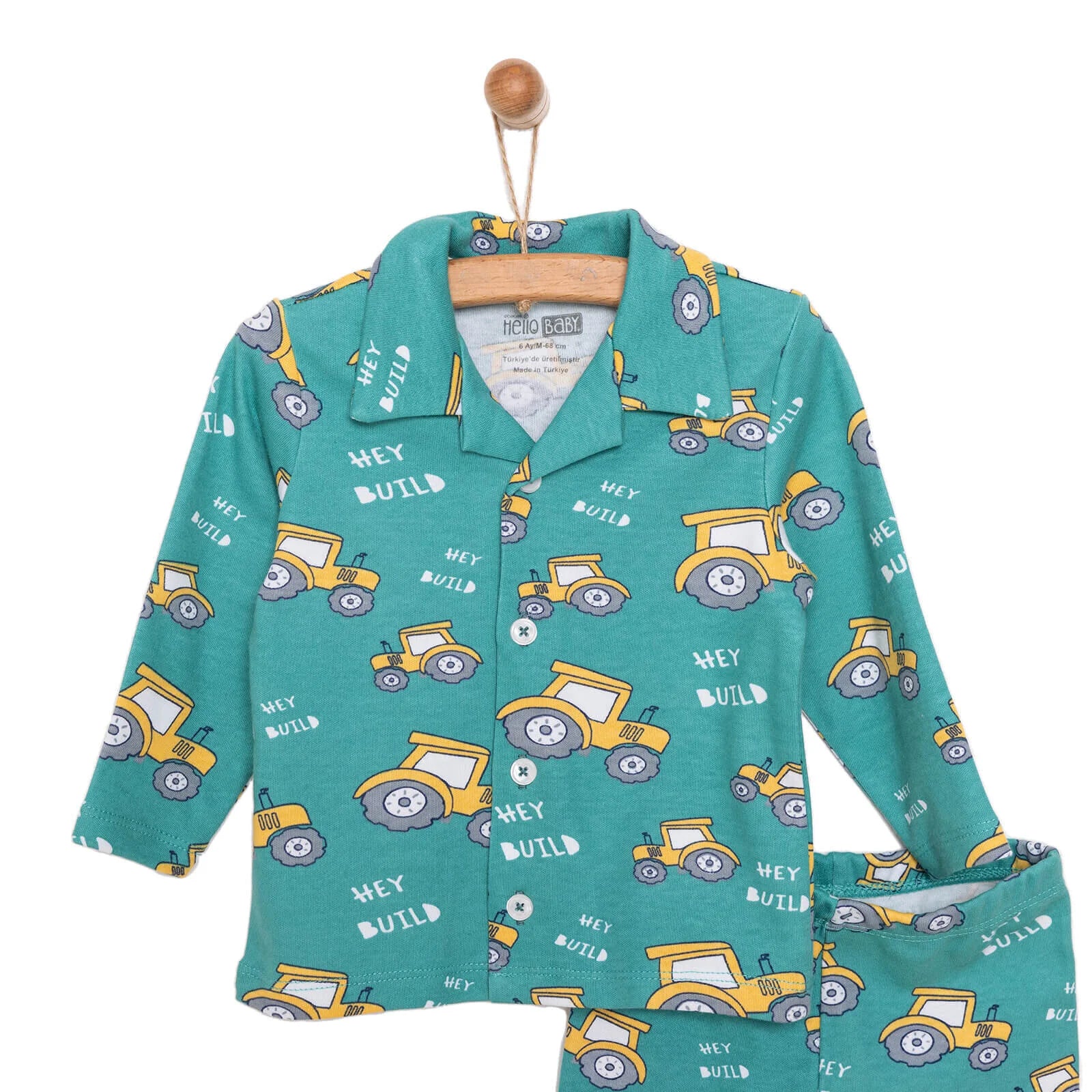 HelloBaby Baby Boy Tractor Patterned Collar Pyjamas 2 pcs - Green - ebebek - Black Friday