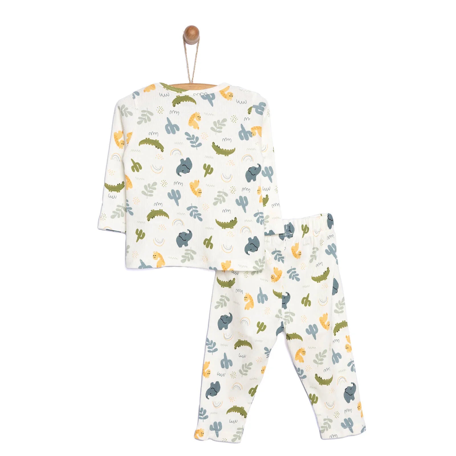 HelloBaby Baby Boy Elephant Printed Long Sleeve Pyjamas 2 pcs - Ecru - ebebek - Black Friday