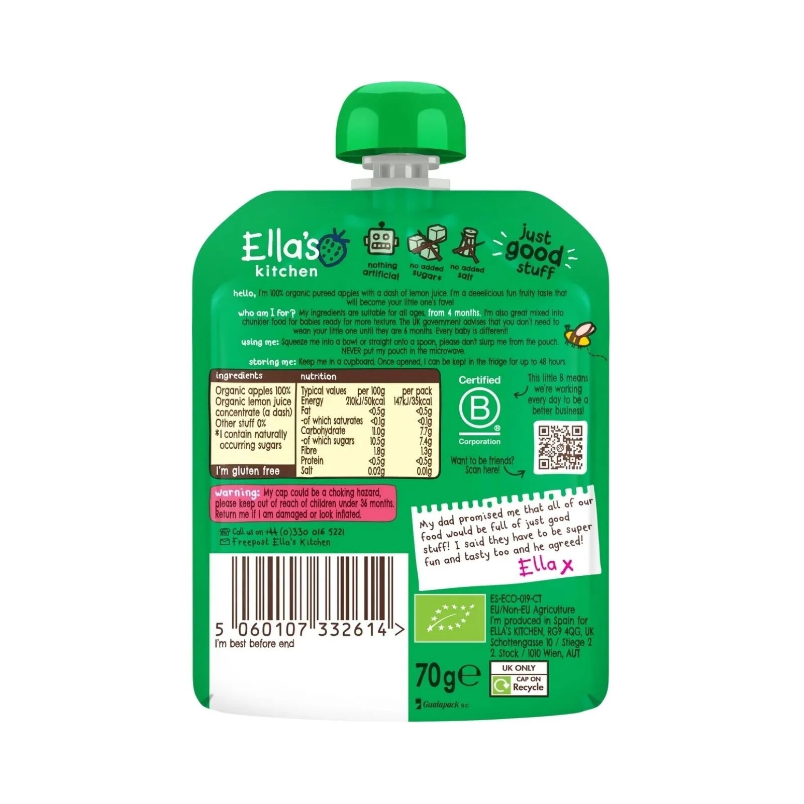 Ella's Kitchen Organic Apples First Tastes Baby Food Pouch 4+ months 70g - ebebek - Black Friday