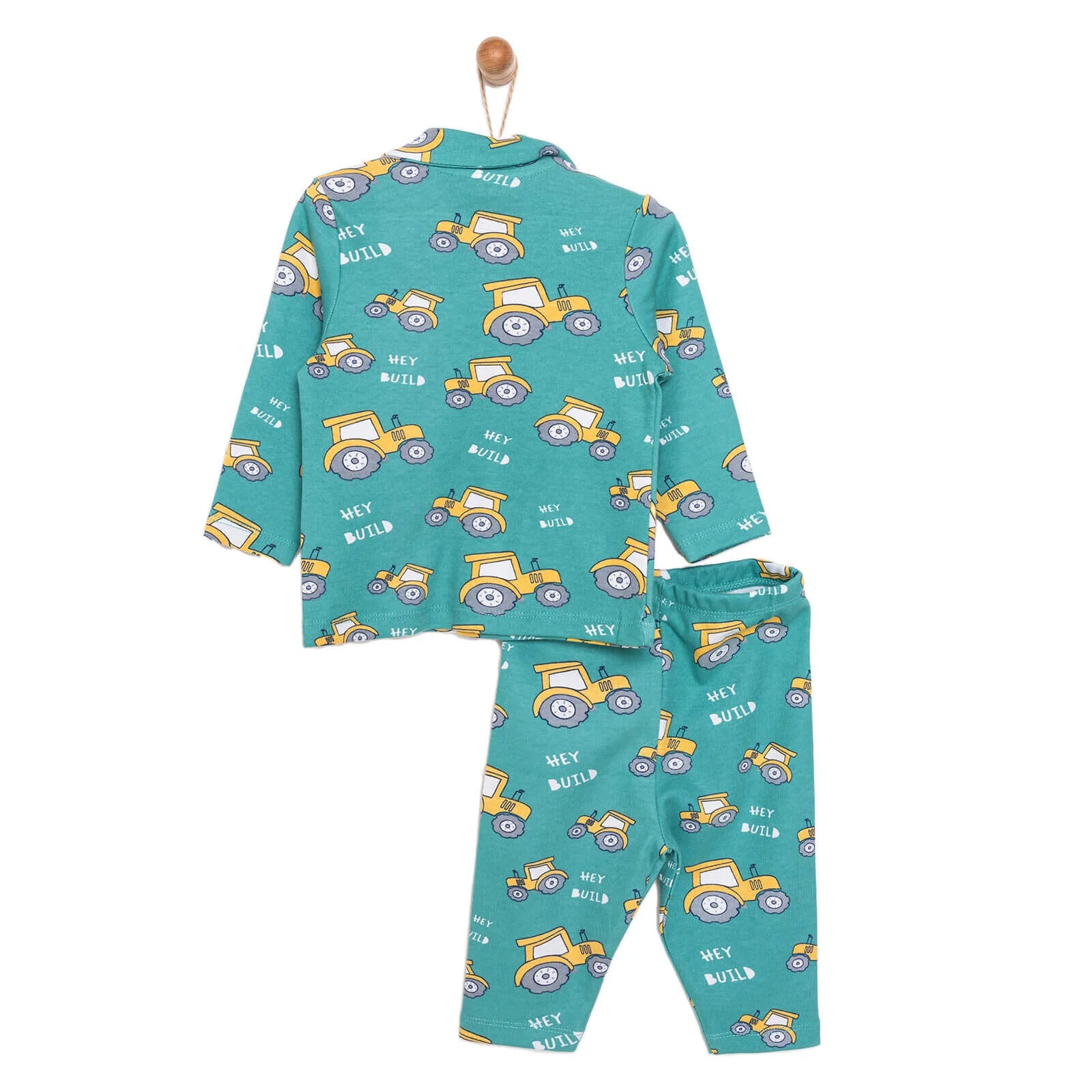 HelloBaby Baby Boy Tractor Patterned Collar Pyjamas 2 pcs - Green - ebebek - Black Friday