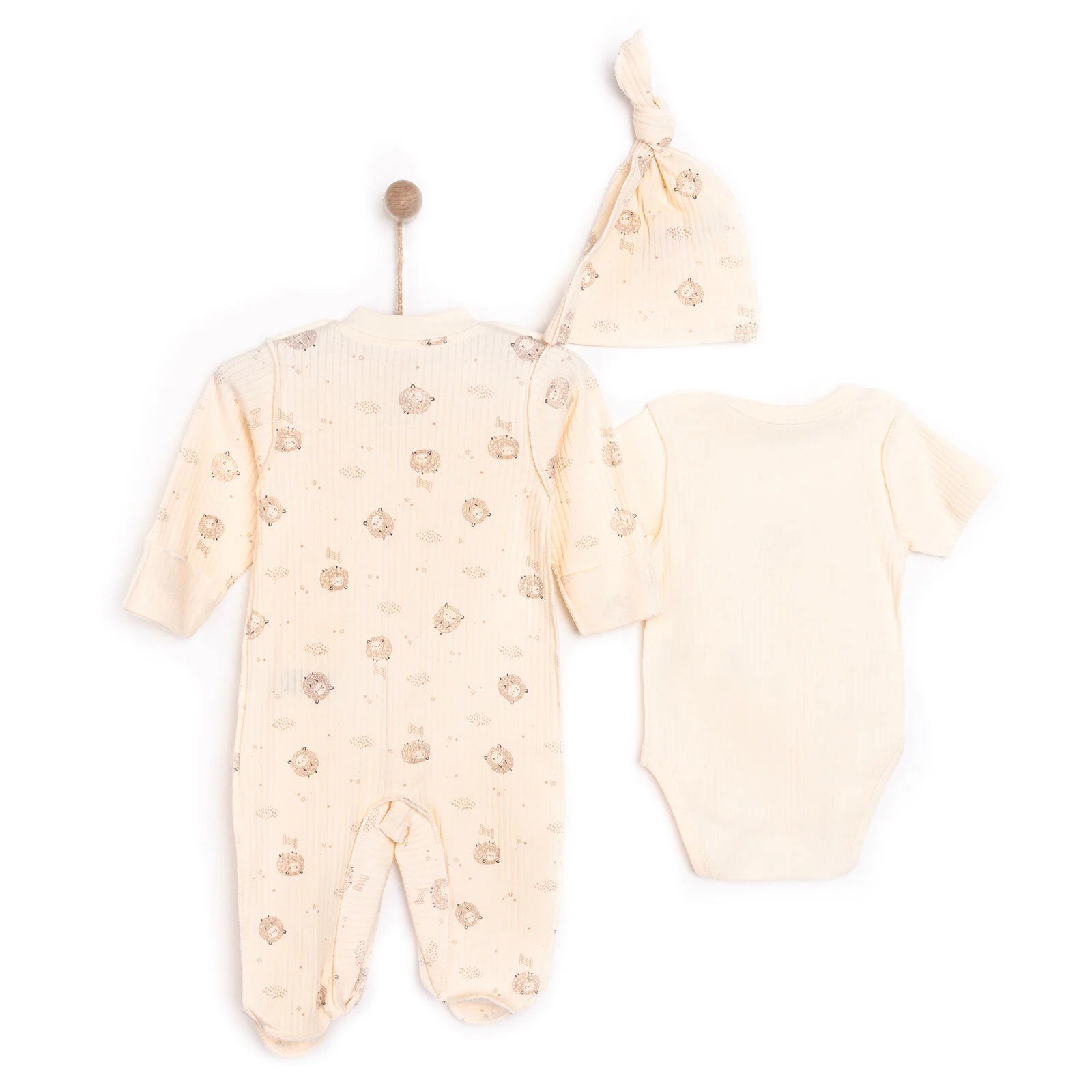 Bebetto Newborn Baby Girl Body - Footed Jumpsuit - Hat - Ecru - ebebek - Black Friday