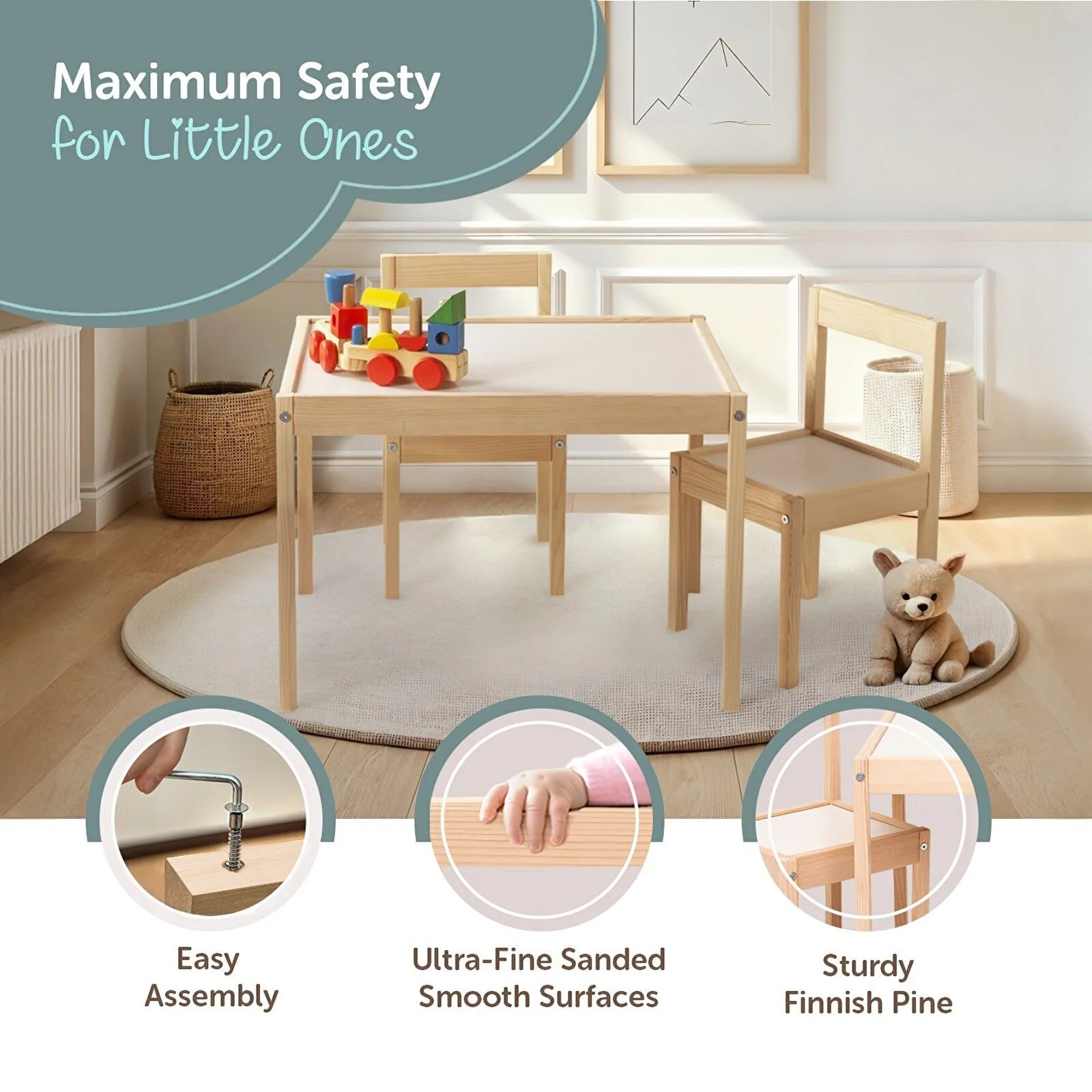 Outlet - Montessori Wooden Table&Chair Set for Kids - ebebek - Black Friday