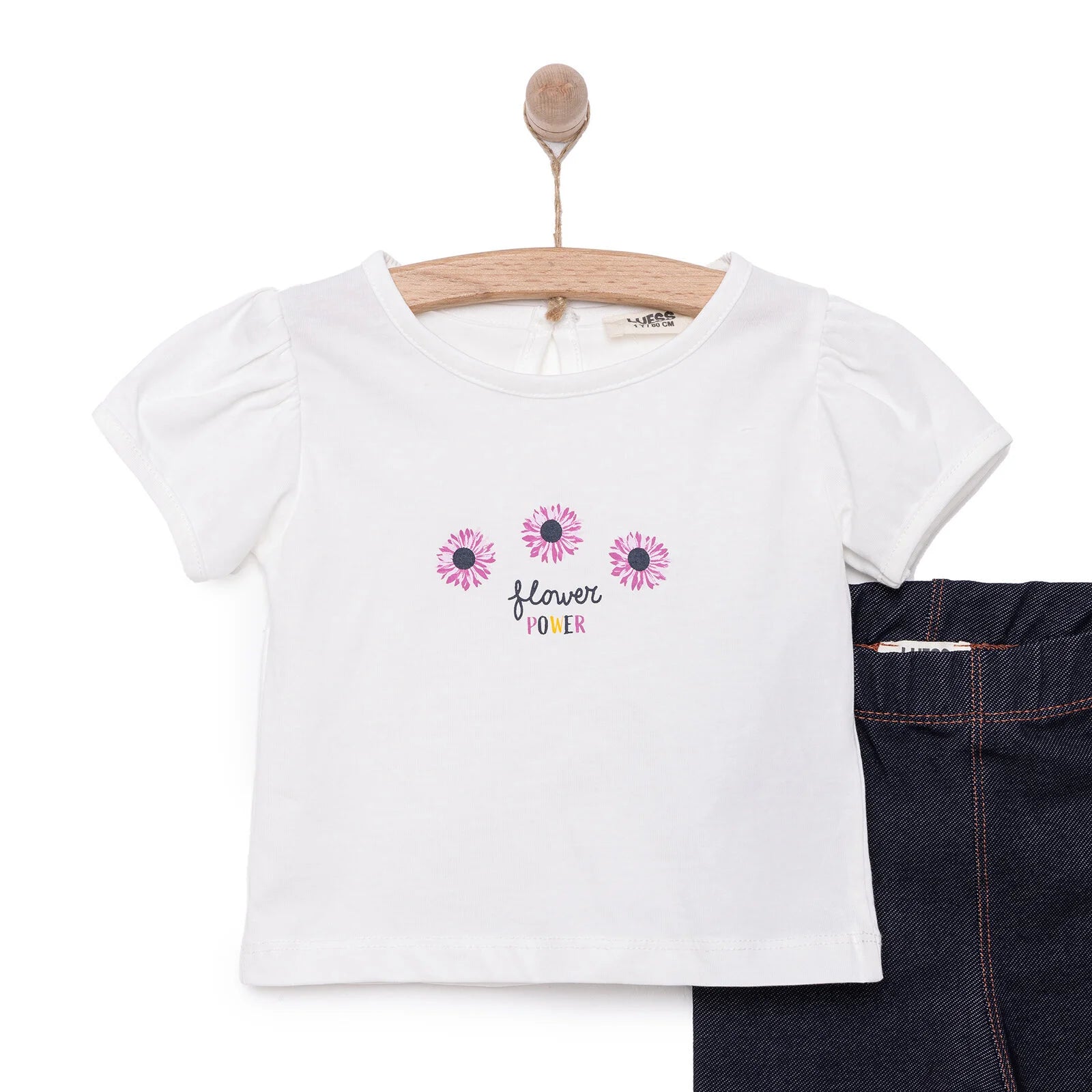 Luess Girl Flower Patterned T-shirt & Leggings - Ecru - ebebek - Black Friday