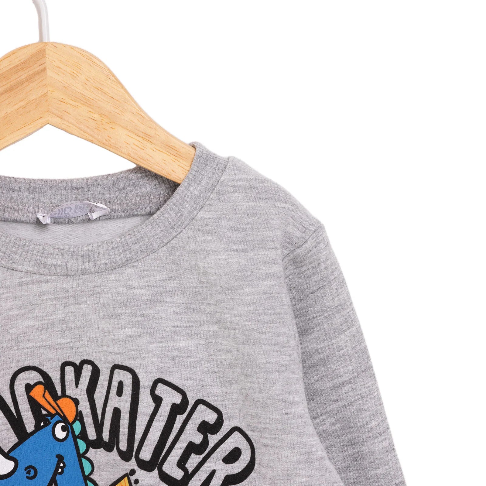 HelloBaby Basic Low Raised Dinokater Printed Sweatshirt - Grey Melange - ebebek - Black Friday