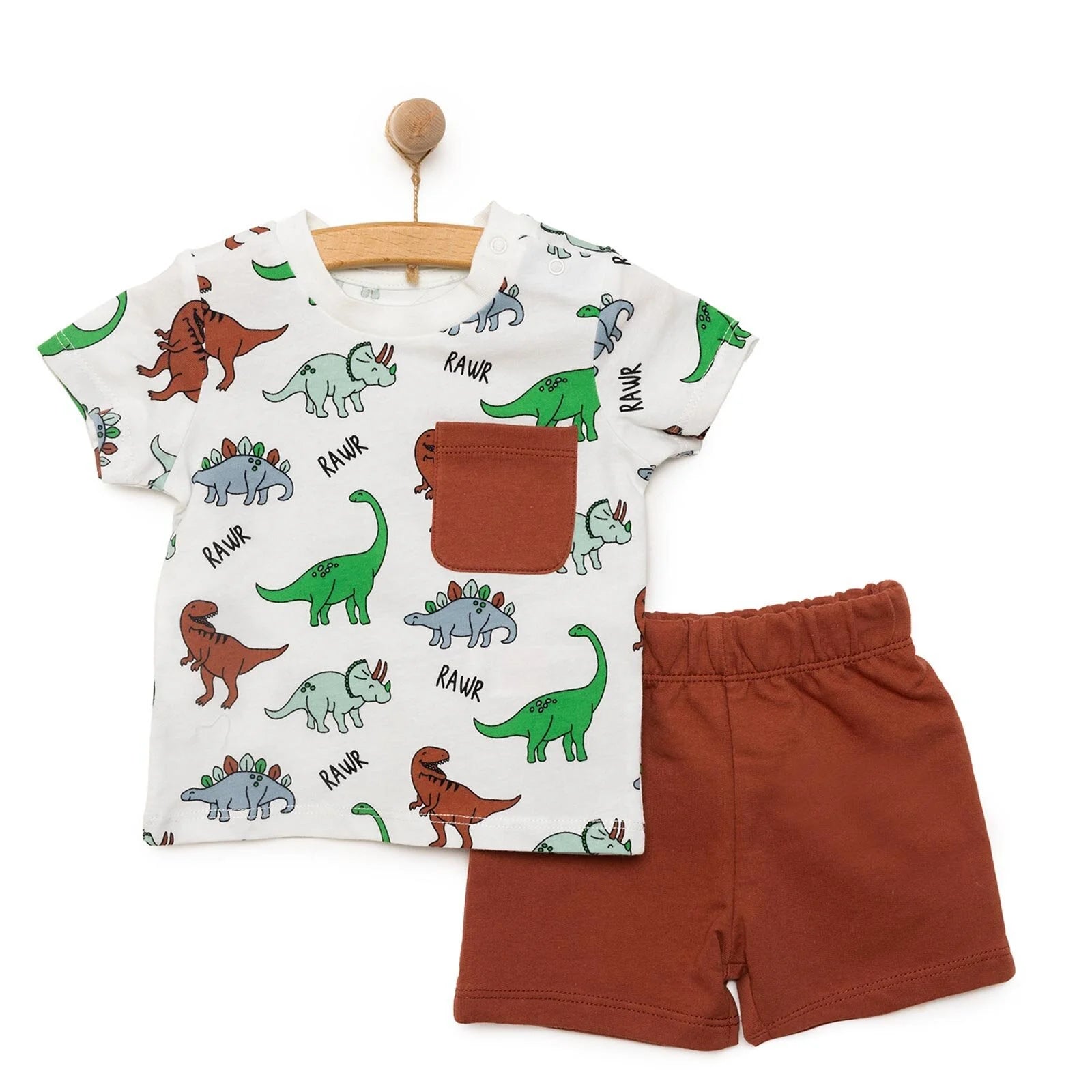 HelloBaby Basic Boy Dinosaur Patterned Tshirt - Brown - ebebek - Black Friday