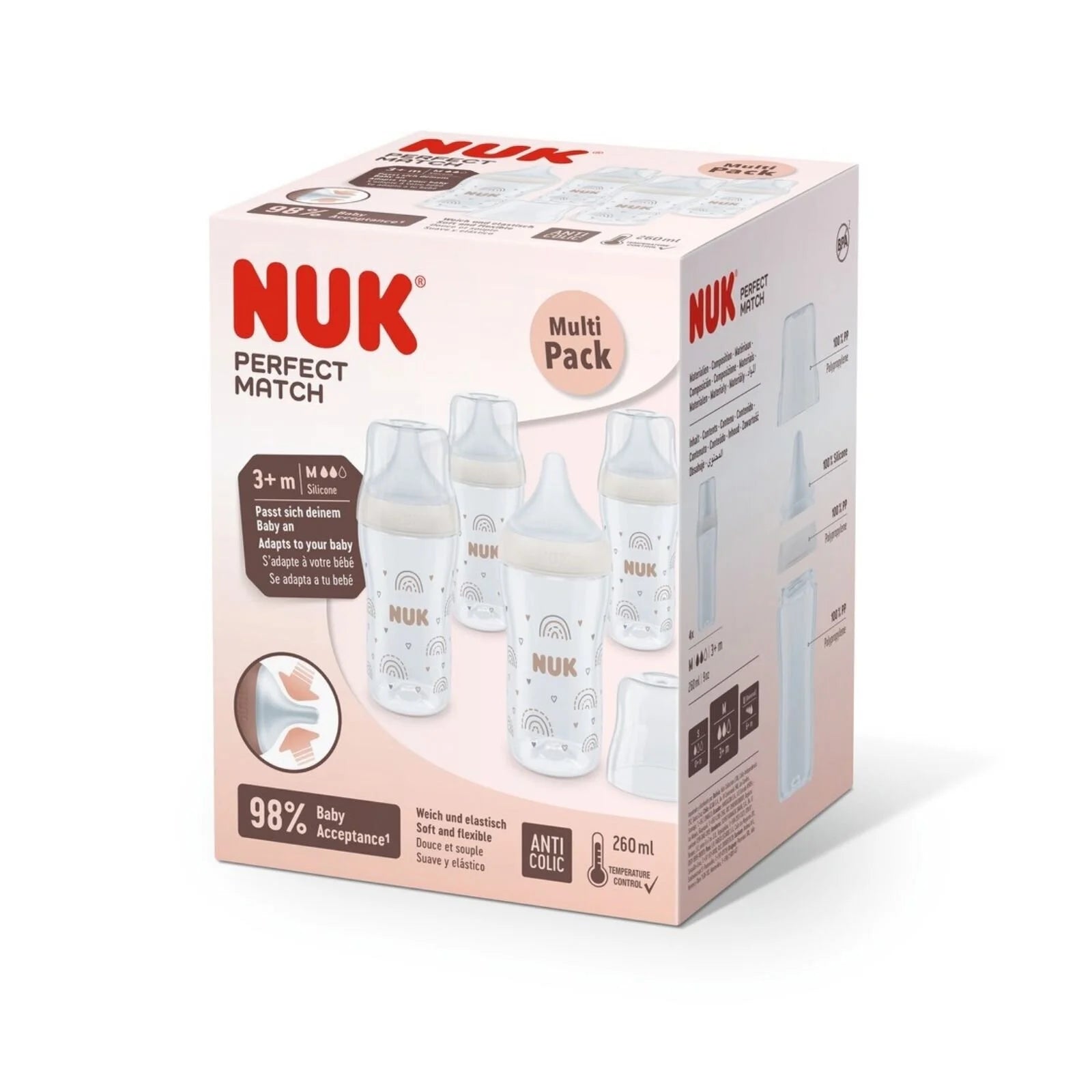 NUK Anti - Colic Perfect Match 260ml Pack of 4 - Rainbow - ebebek - Black Friday