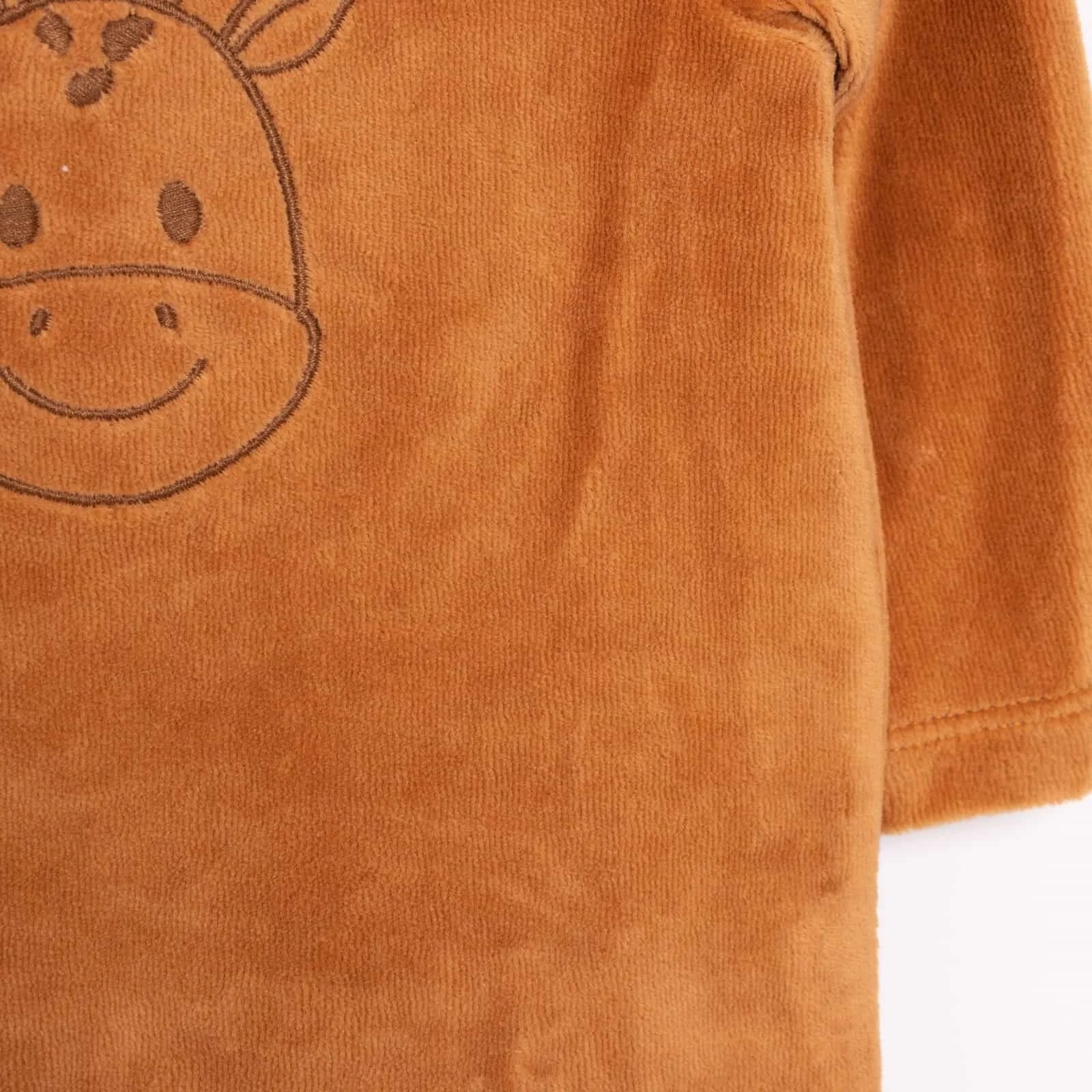 HelloBaby Newborn Unisex Embroidered Velvet Rompers - Brown - ebebek - Black Friday