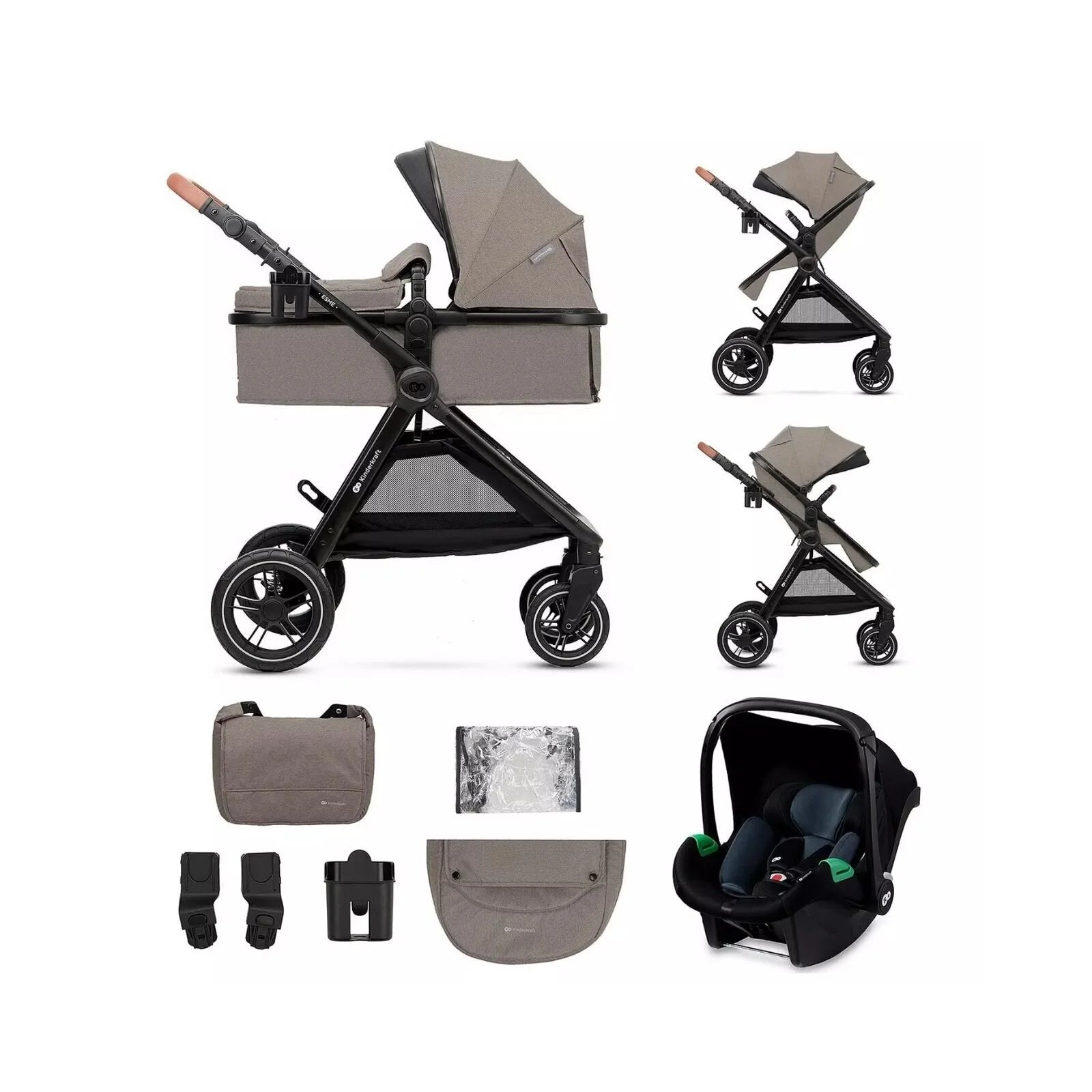 Kinderkraft Esme 3 - in - 1 Travel System with Mink Pro Car Seat - Sand Beige Sand Beige - ebebek - Christmas