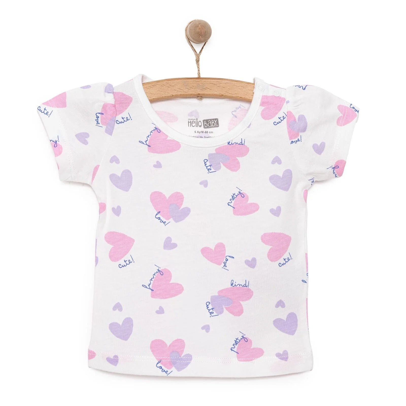 HelloBaby Basic Girl Hearts Patterned T-shirt - Ecru - ebebek - Black Friday