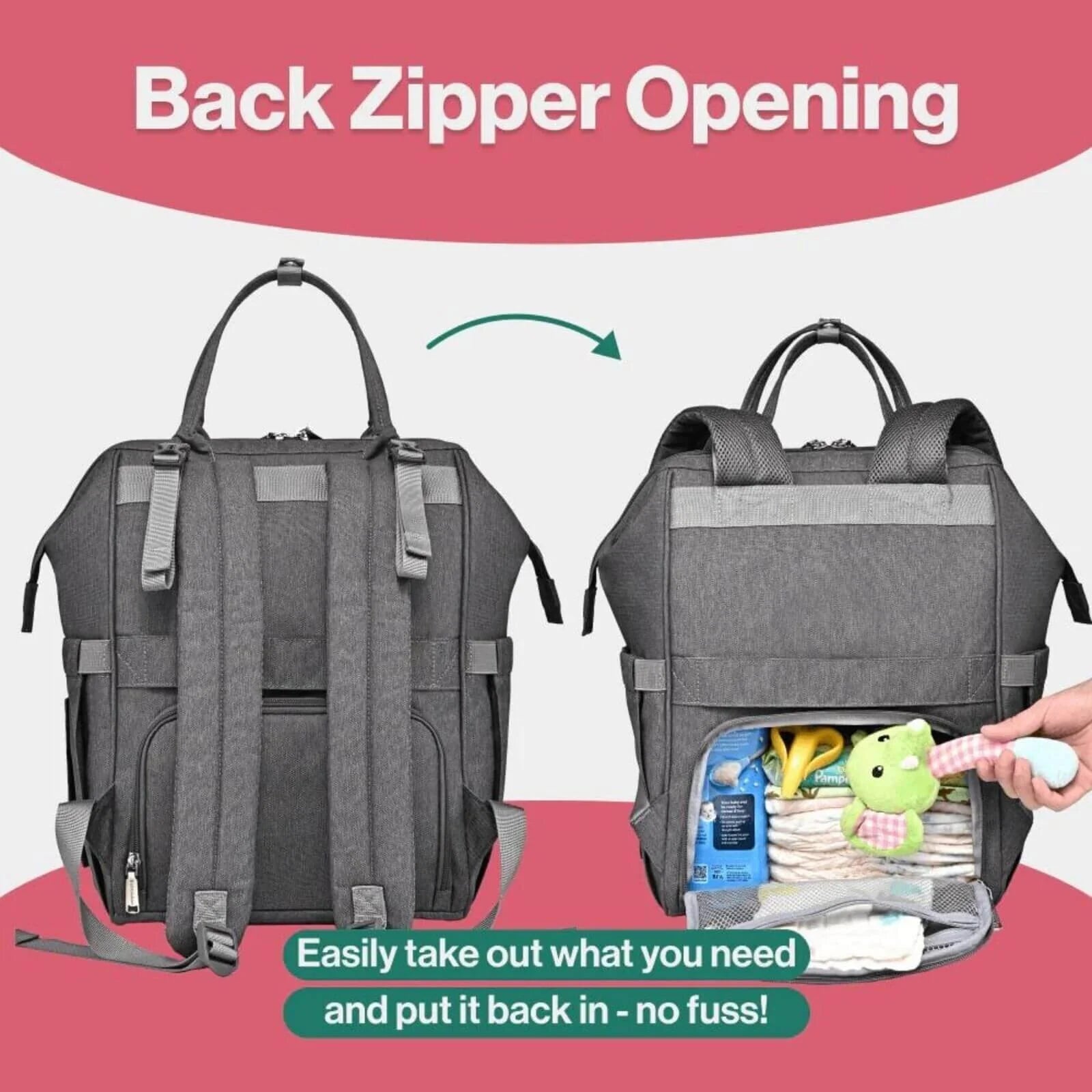 BabbleRoo Wide Top Nappy Backpack - Dark Grey - ebebek - Black Friday