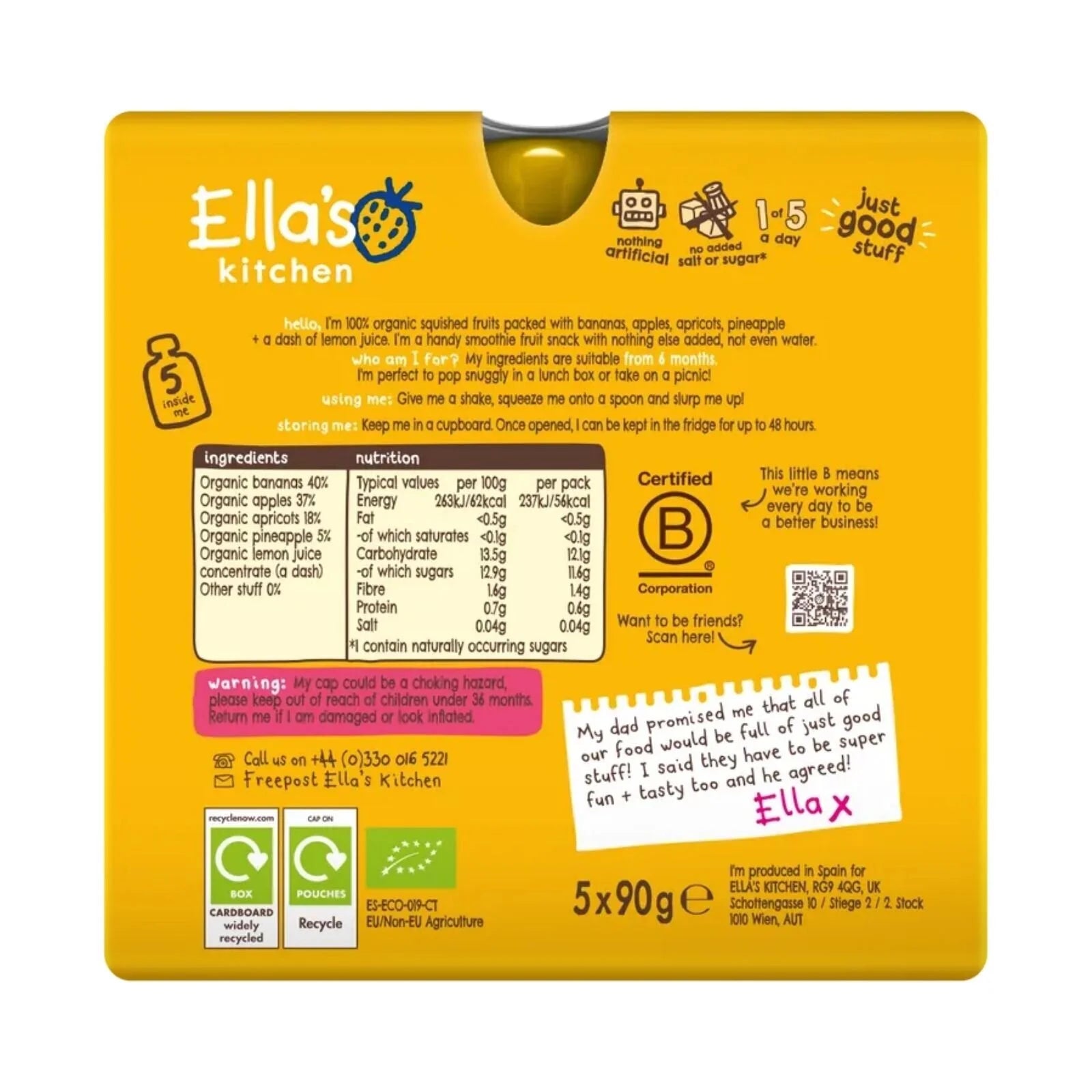 Ella's Kitchen Organic Smoothie The Yellow One Multipack Baby Food Pouch 6+ months 450g (5x90g) - ebebek - Black Friday