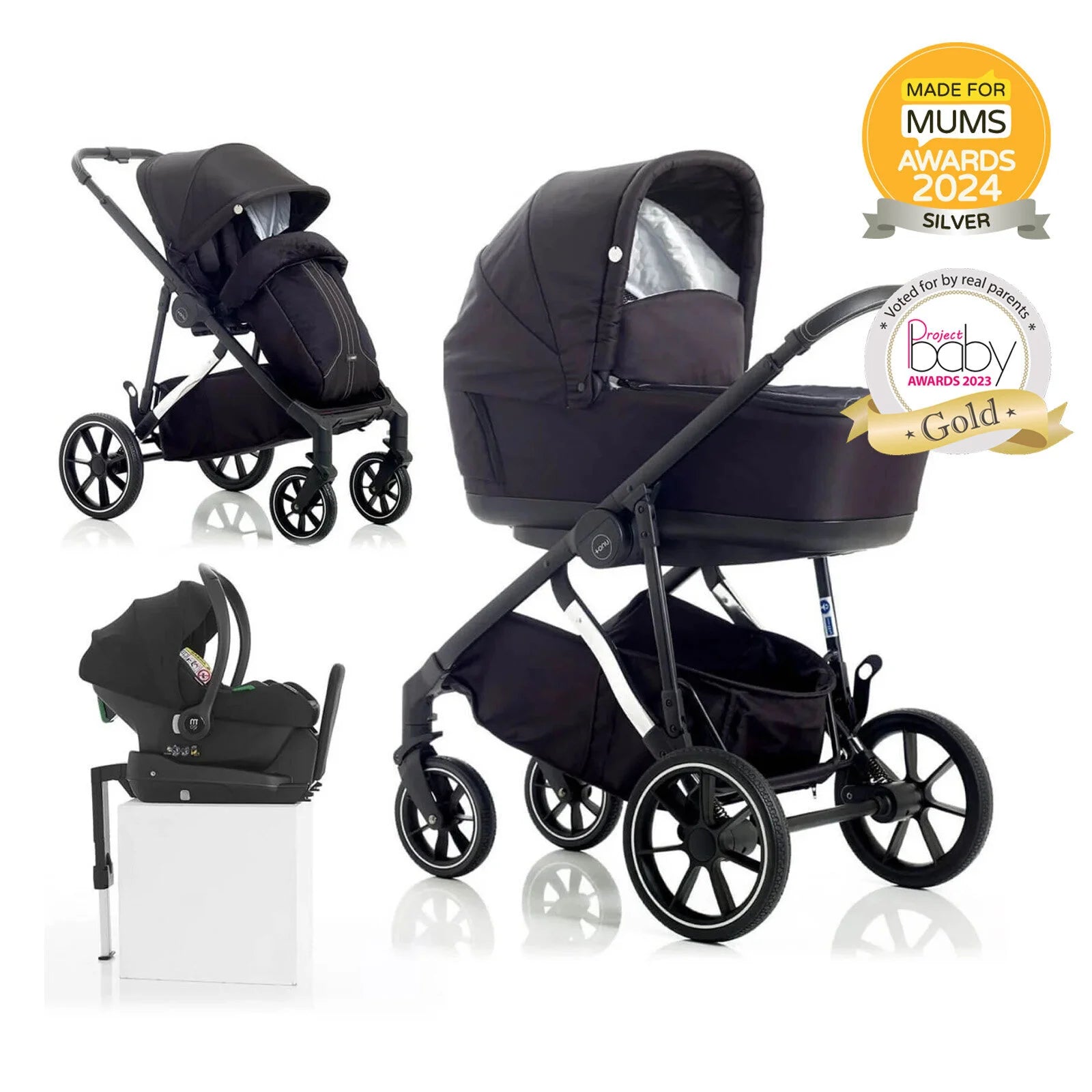 Mee - Go UNO Plus 3 - in - 1 with ISOFIX Base Travel System - Black/Chrome - ebebek - Black Friday