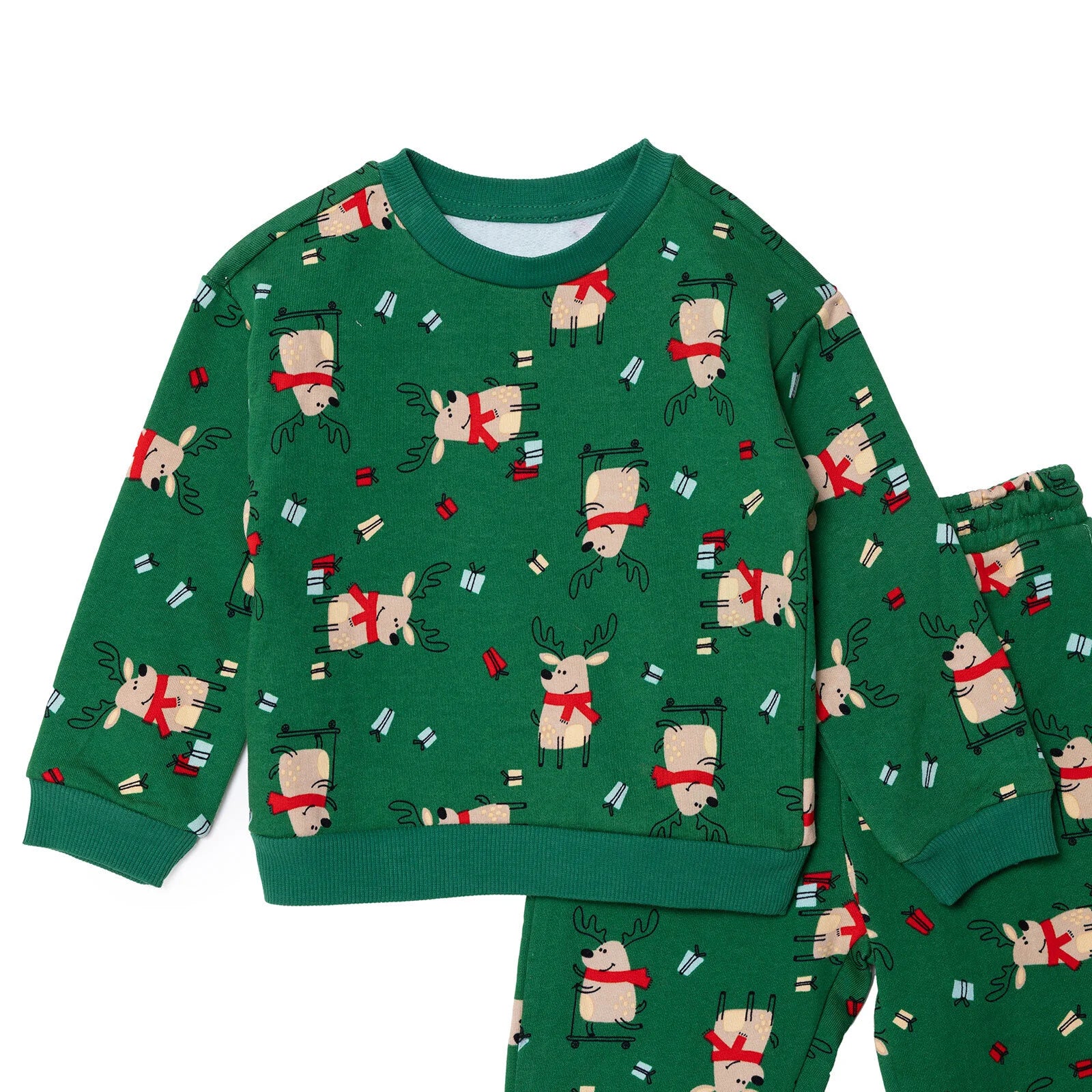 HelloBaby Christmas Baby Boy Snow Party Ejogging Set - Green Printed - ebebek - Black Friday