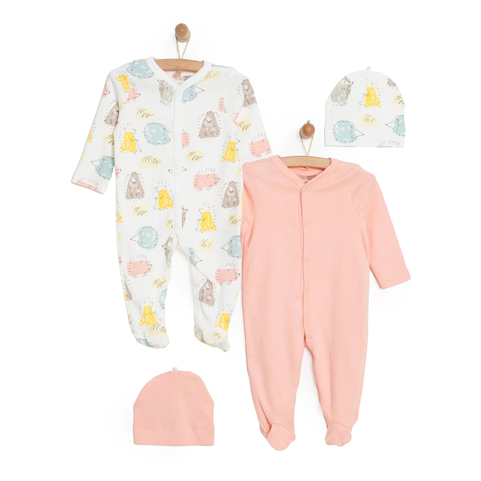 HelloBaby Newborn Footed Jumpsuit - Hat 2 Pcs - Light Pink - ebebek - Black Friday