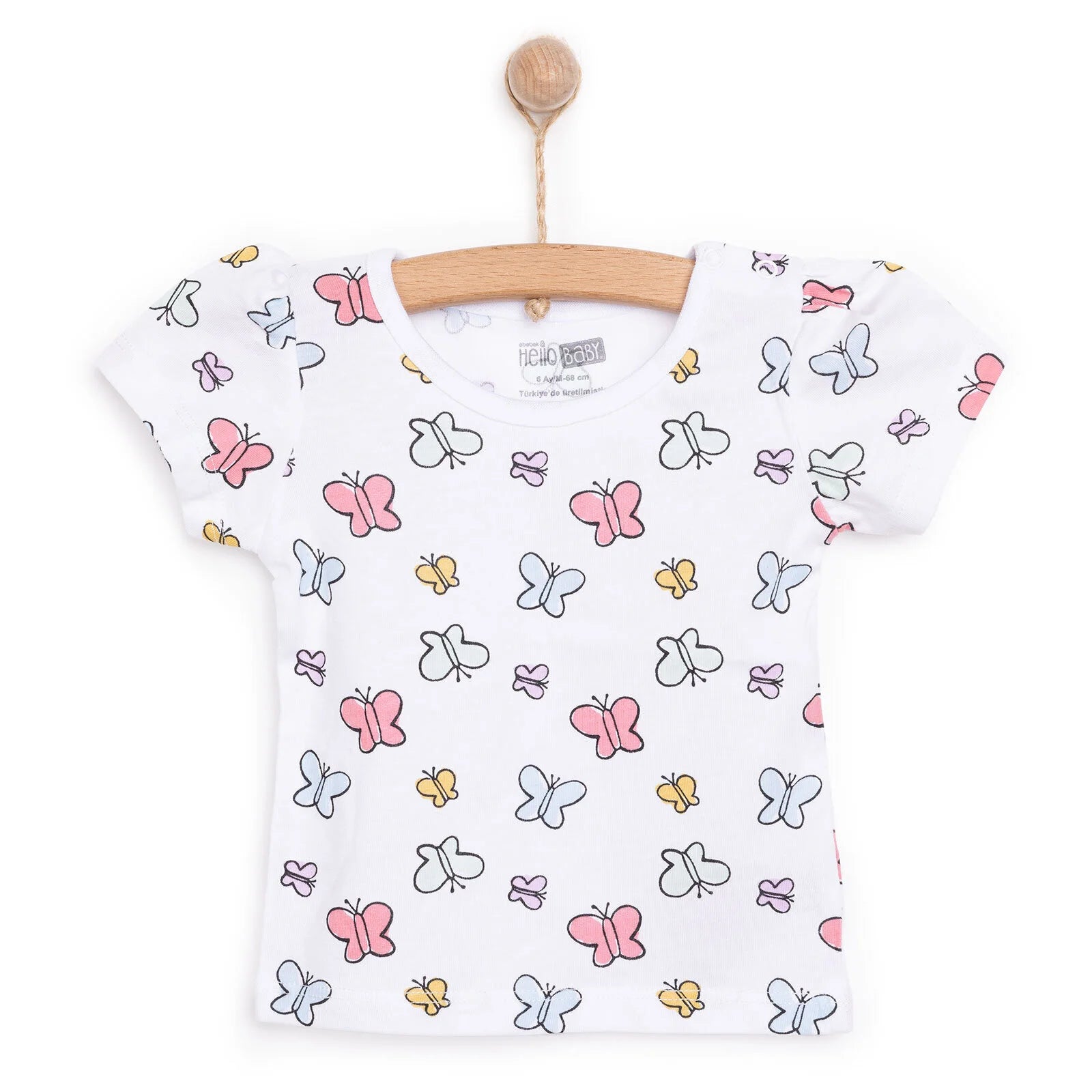 HelloBaby Basic Girl Butterfly Patterned Tshirt - White - ebebek - Black Friday